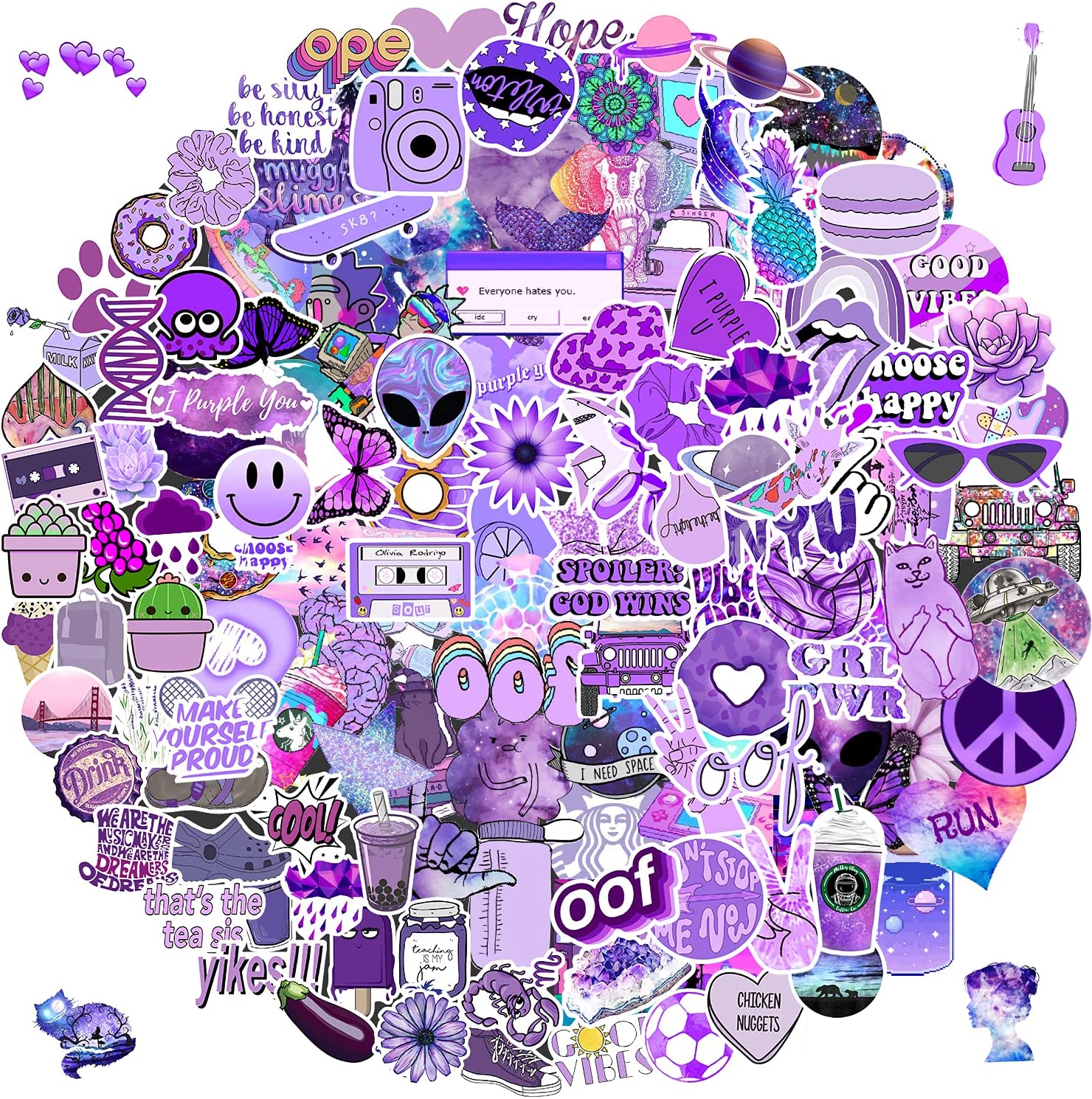 Purple Stickers 150 Pack Funny Cute Stickers for Teens, Girls, Adults Stickers Suitable for Water Bottles, Laptop, Phone, Hydro Flask Vinyl Waterproof Aesthetic Sticker Pack