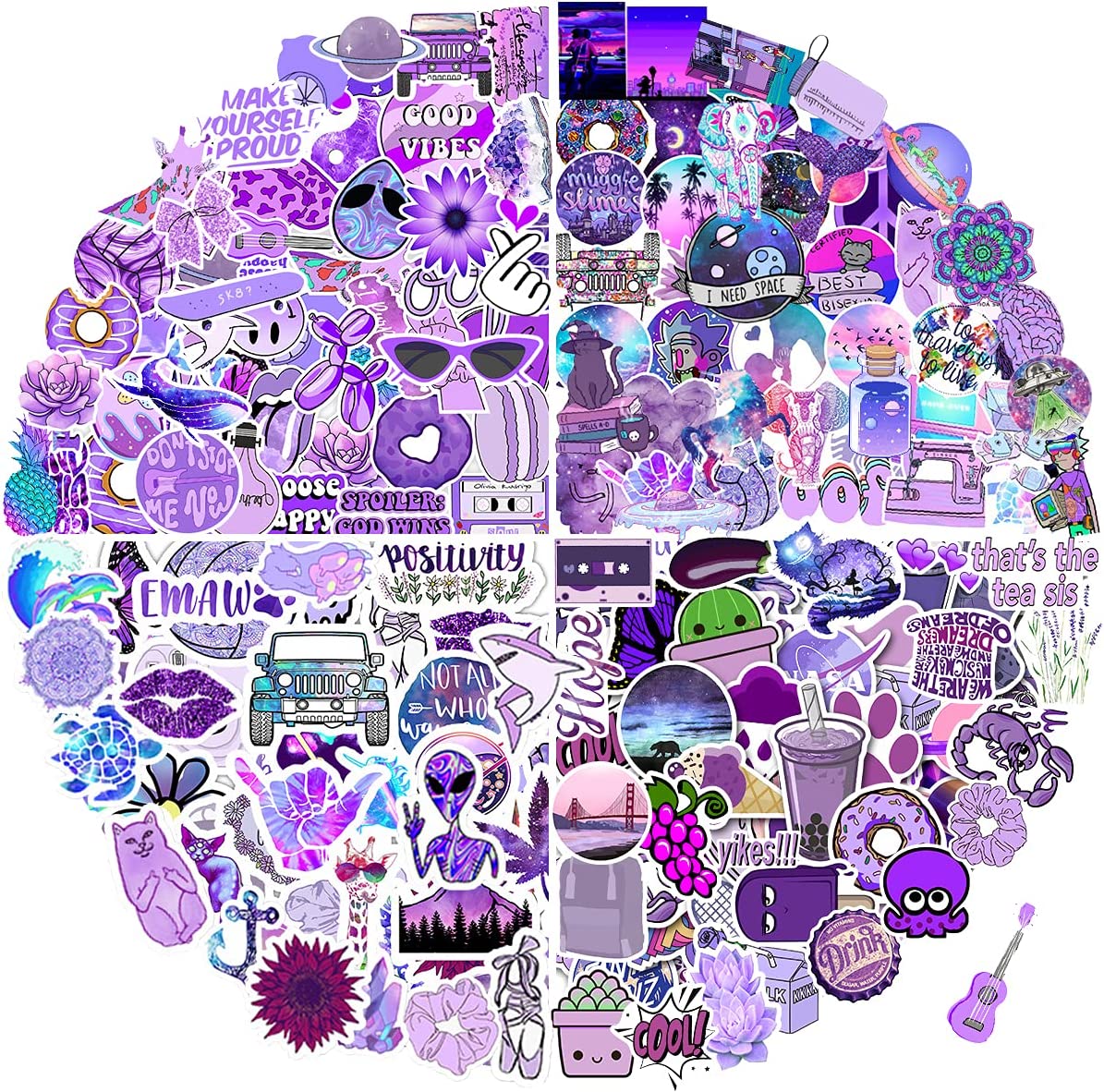 Purple Stickers, 200 Pack Aesthetic Purple Stickers for Water Bottles, Vinyl Laptop Stickers, Waterproof Funny Cute Stickers for Kids Teen Girl Adult, Toys & Games