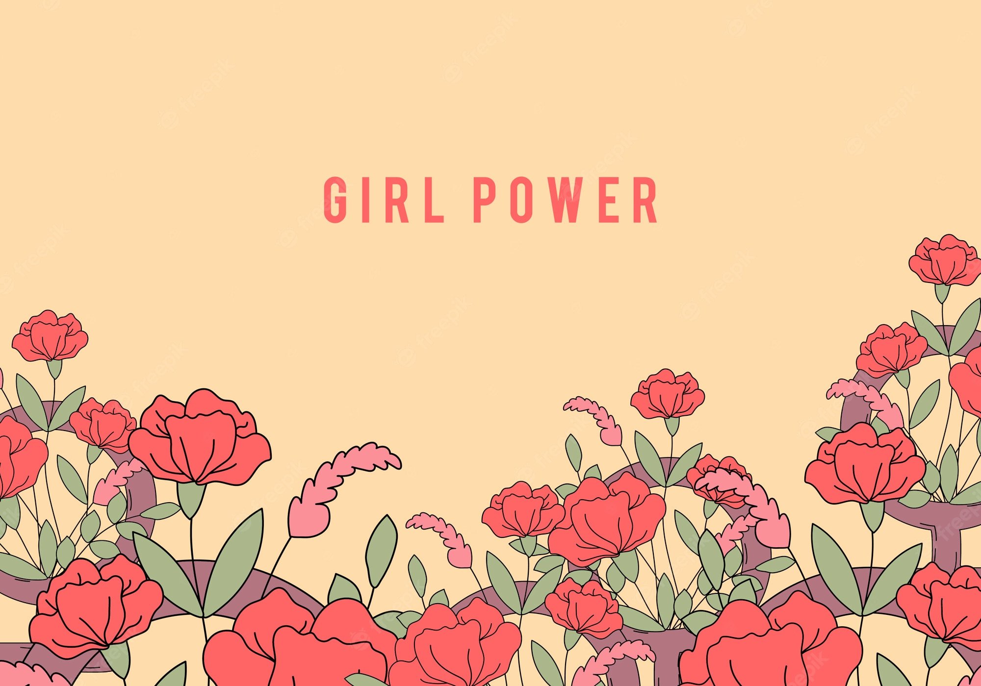 Free Vector. Girl power on floral background vector