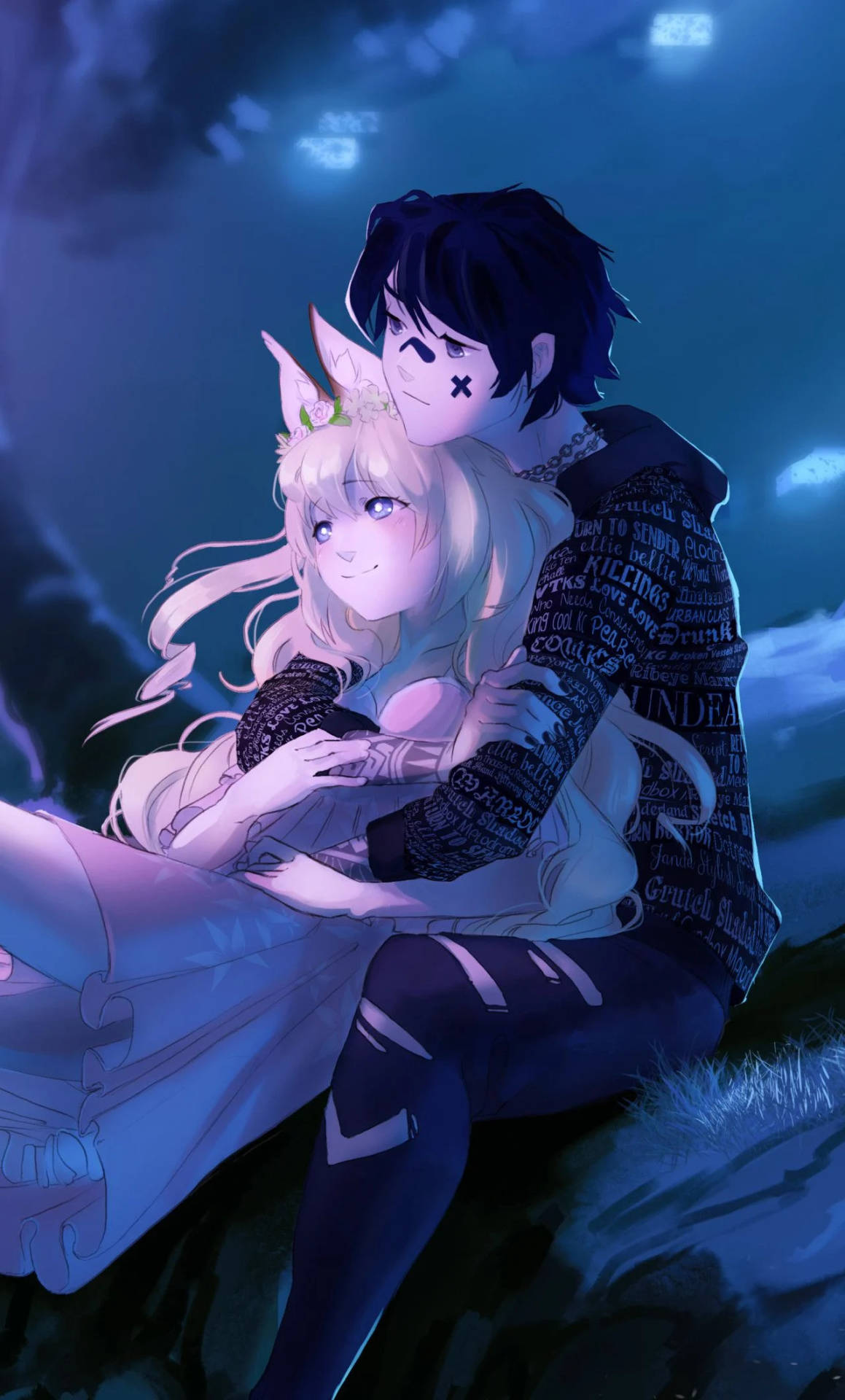 Download Anime Hug Under Night Sky Wallpaper