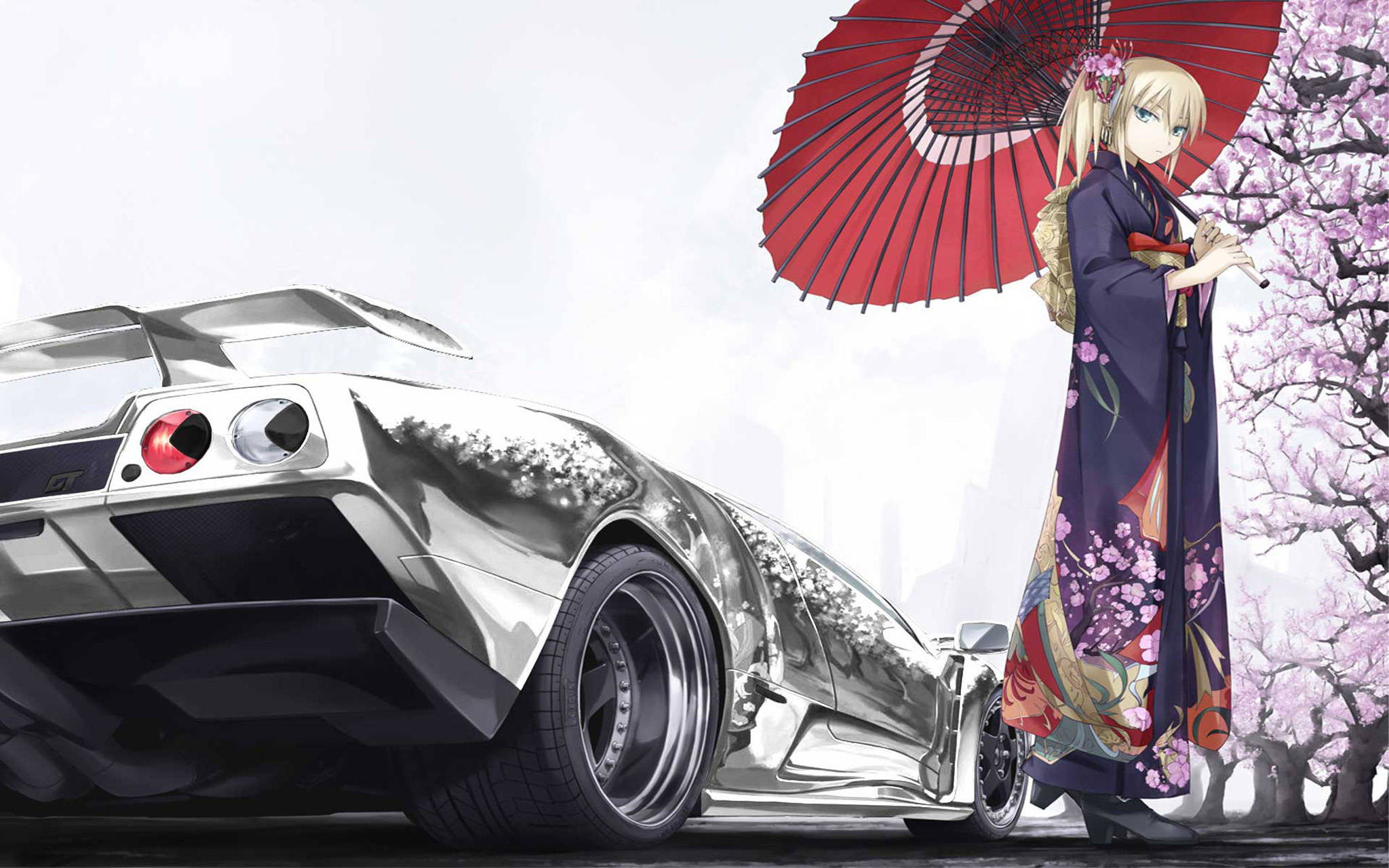 Download Silver Anime Car Wallpaper