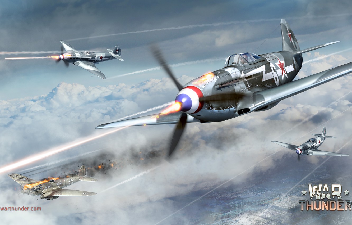 Wallpaper The Sky, Flame, War, Fighter, Shooting, Bomber, Art, German, Soviet, Twin Engine, Piston, Single Engine, Heinkel, War Thunder, The Yak 3, Yakovlev Image For Desktop, Section авиация