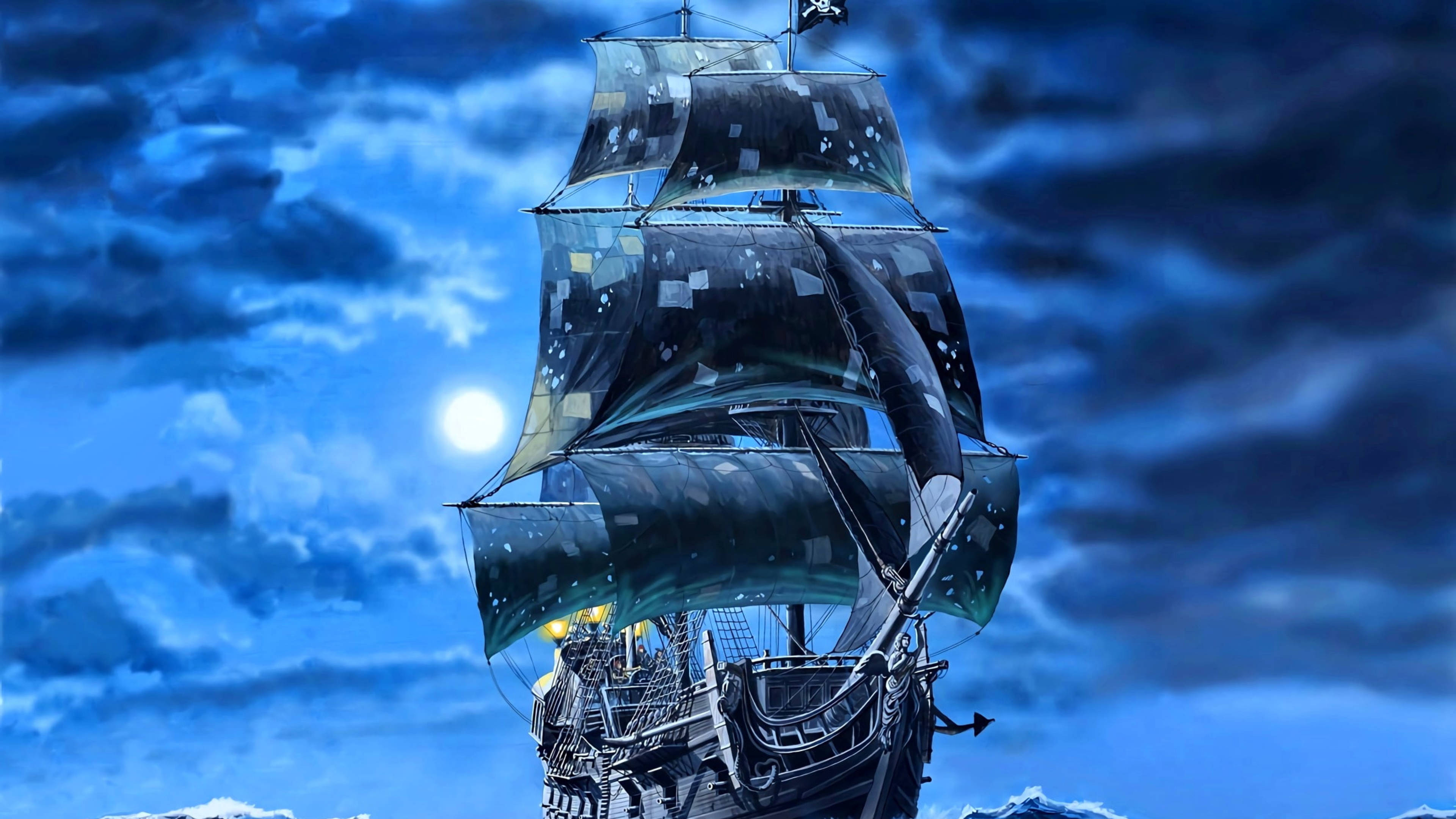 Download Sailing Ship Blue Night Wallpaper