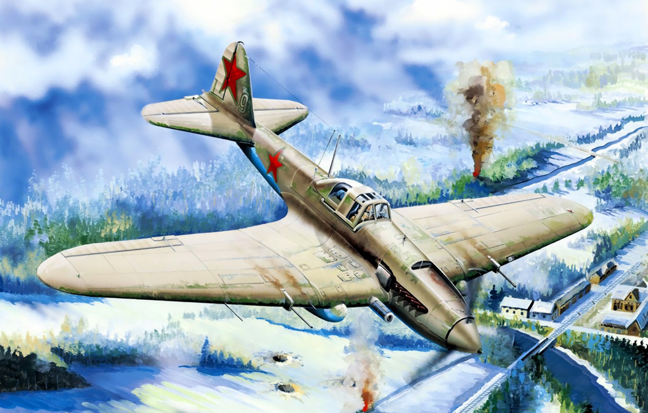 Wallpaper Aircraft, War, Art, Airplane, Painting, Ww2, Ilyushin Il 2, IL 2 Sturmovik, Russian Bomber Fighter Image For Desktop, Section авиация