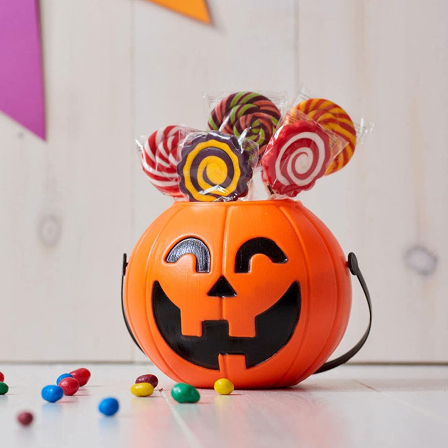 Pumpkin Shape Candy Bucket for Children Detachable Two and A Half Pumpkin Bucket Orange Party Favor Treats Gift Holder, Toys & Games