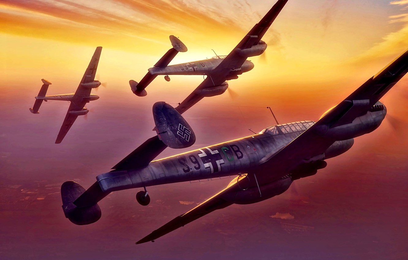 Wallpaper Germany, Messerschmitt, Fighter Bomber, Artwork, Luftwaffe, Bf.110, Destroyer, WWII, The Third Reich Image For Desktop, Section авиация