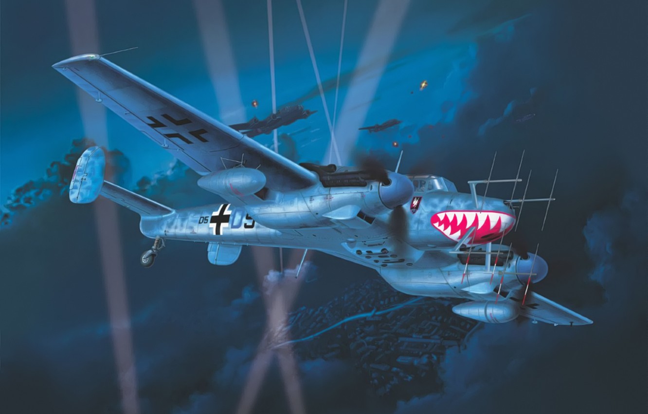 Wallpaper War, Art, Painting, Aviation, Ww2, Messerschmitt Bf 110 G 4 Night Fighter Image For Desktop, Section авиация