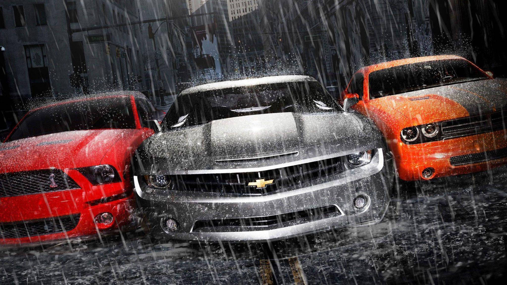 Download Cool Cars In The Rain Wallpaper
