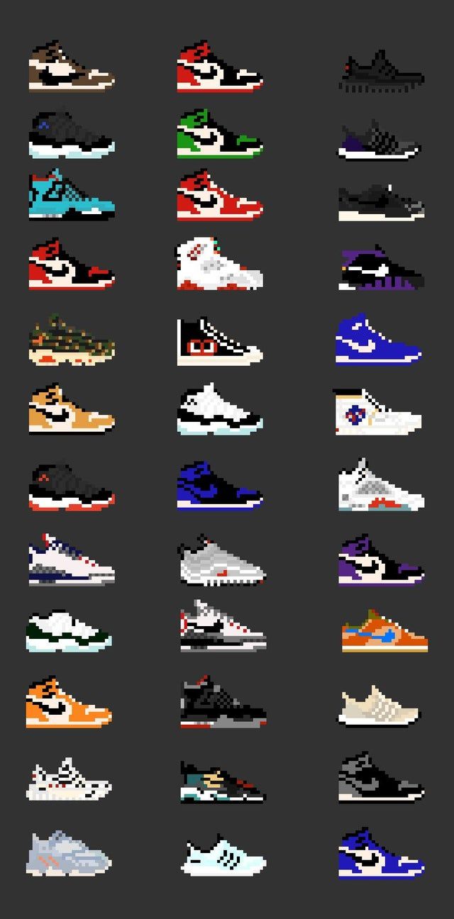 Pixel Art Shoe Collection Pt. 2: Sneakers. Sneaker art, Pixel art, Shoe art