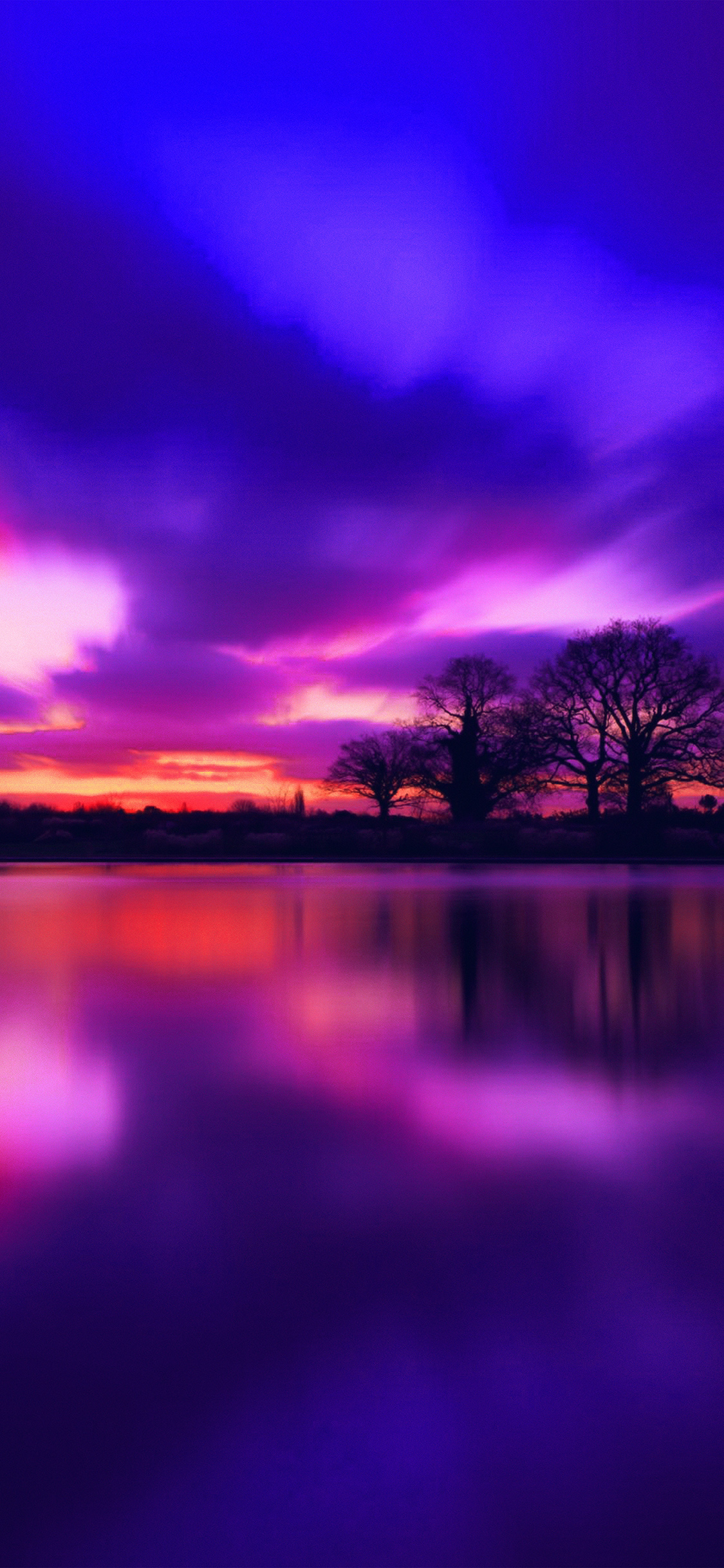 Night Lake Blue Sunset Nature Soft Purple Wallpaper