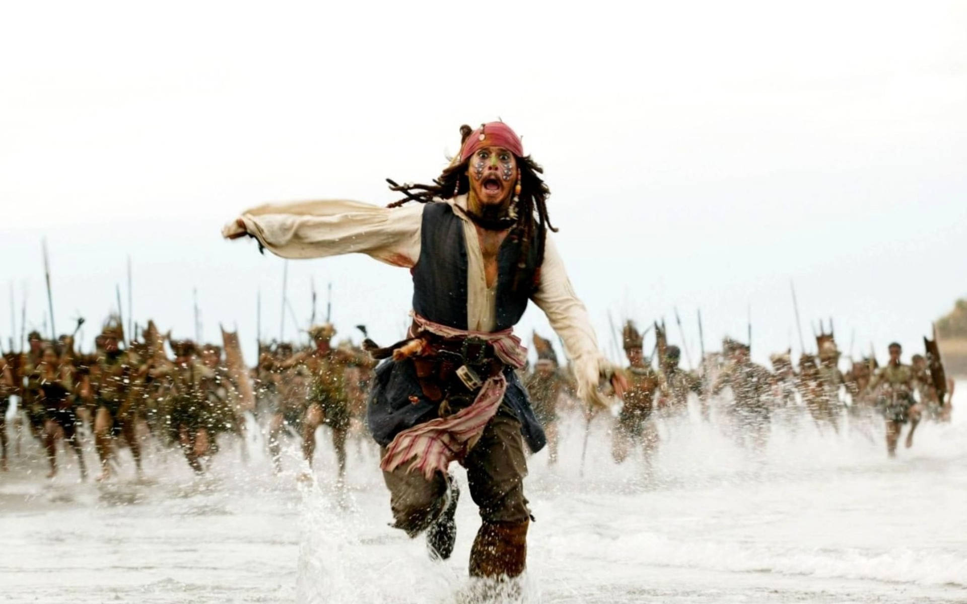 Download Jack Sparrow Running From Tribes Wallpaper
