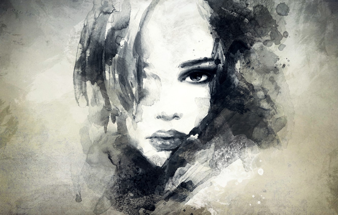 Wallpaper look, girl, face, portrait, art, lips, painting image for desktop, section живопись