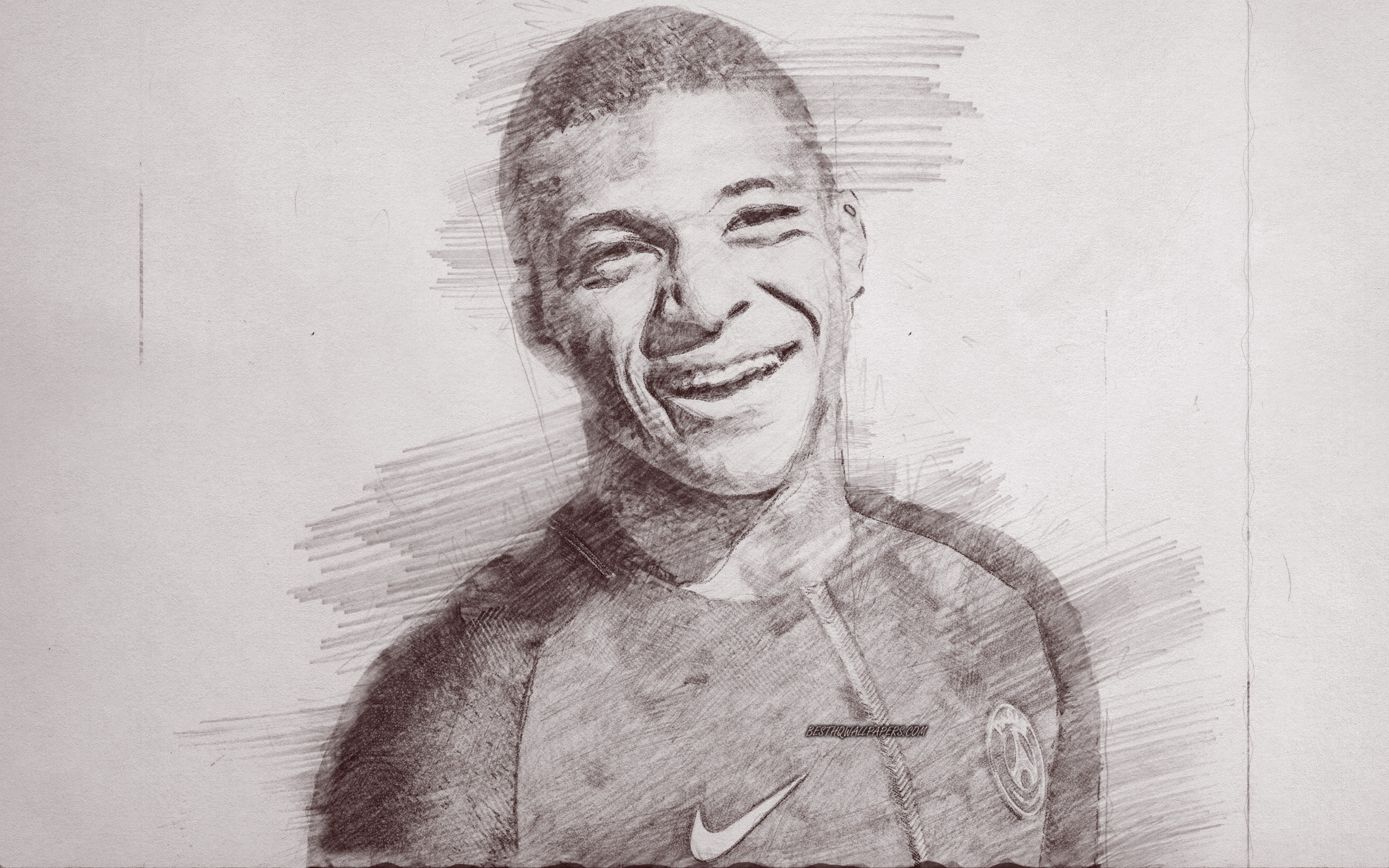 Download Wallpaper Kylian Mbappe, Portrait, PSG, Pencil Drawing Portrait, French Football Player, Paris Saint Germain, France, Ligue Football For Desktop With Resolution 2880x1800. High Quality HD Picture Wallpaper