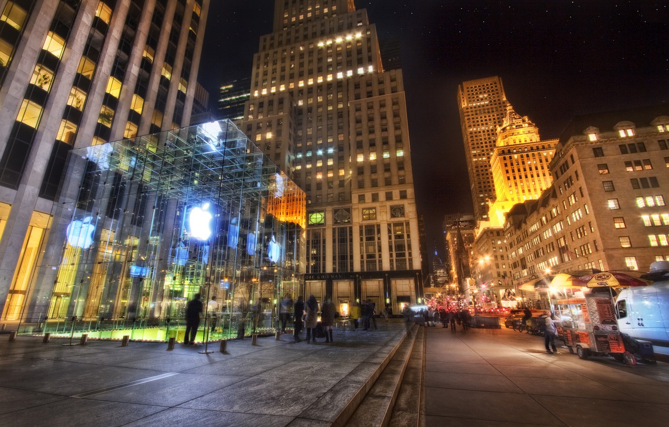 Wallpaper night, new York, Manhattan, new york, usa, nyc, Apple Store, Fifth Avenue image for desktop, section город