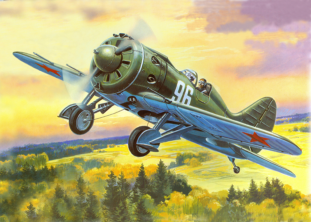 Photo Airplane Polikarpov I 16 Type 28 Flight Painting Art Aviation