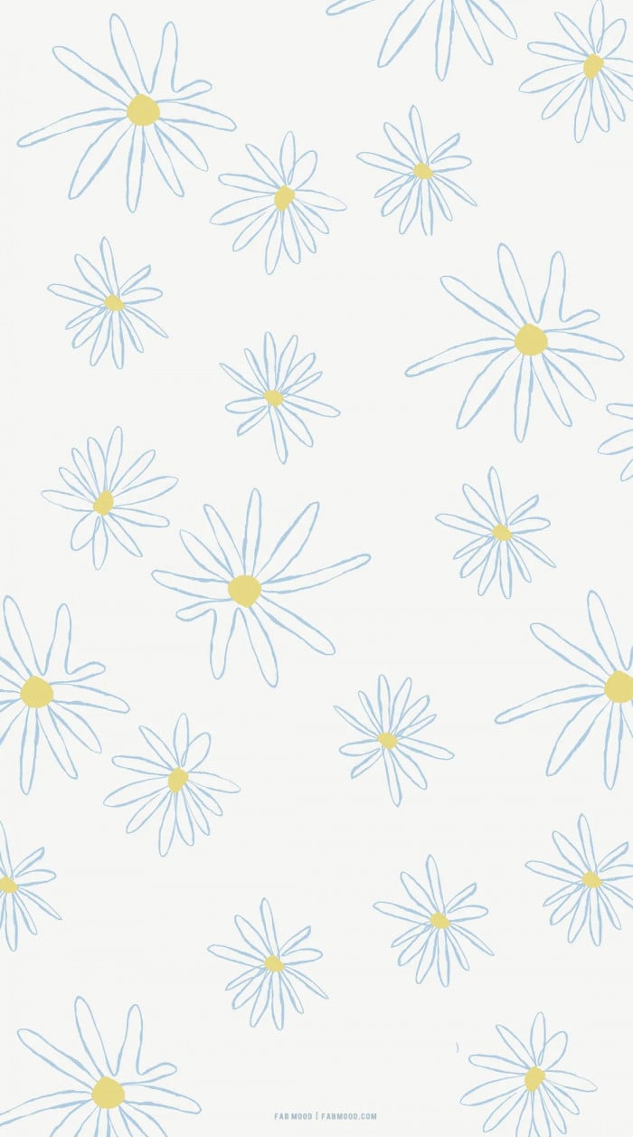 Cute Spring Wallpaper for Phone & iPhone, Blue Daisy Wallpaper