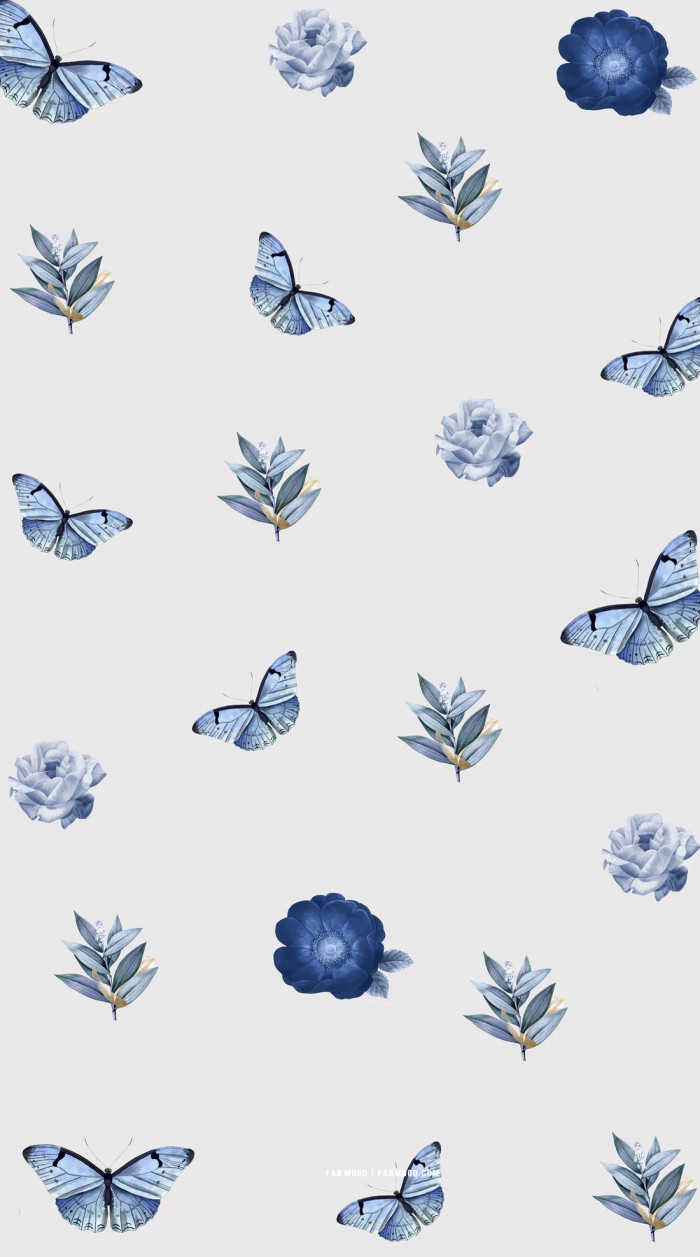 Cute Spring Wallpaper for Phone & iPhone, Blue Butterfly