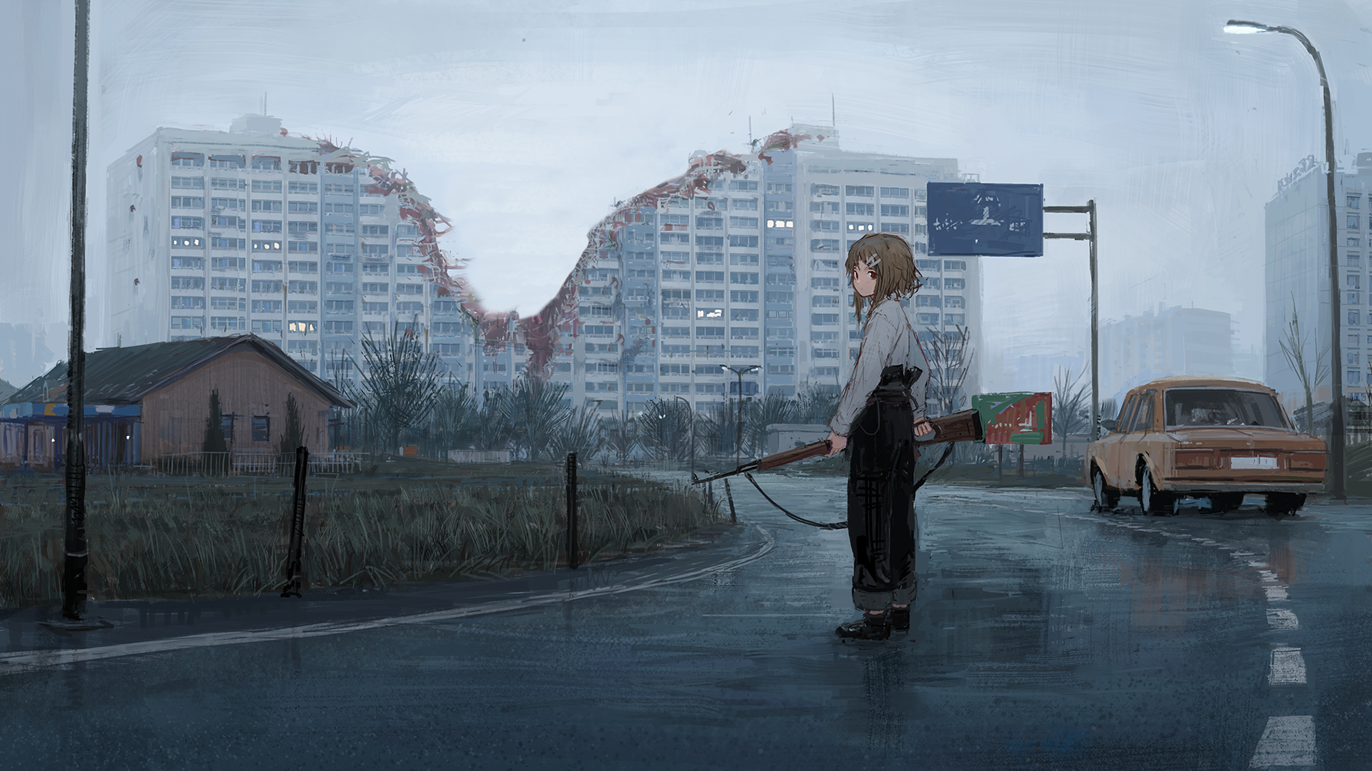 #anime, #LADA, #eastern Europe, #Mosin Nagant, #mist, #SVD, #old Building, Wallpaper Gallery HD Wallpaper