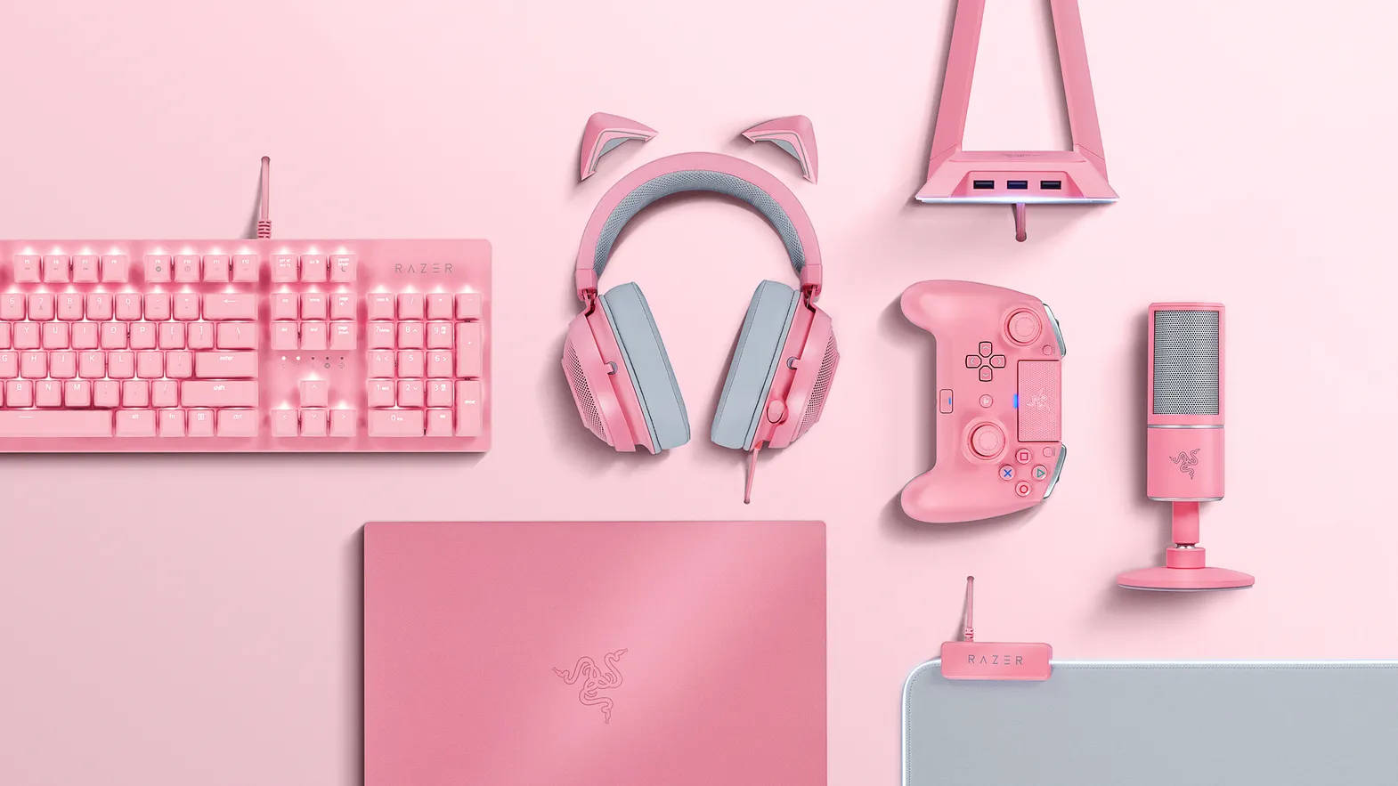 Download Pink Gray Aesthetic Gaming Keyboard Wallpaper