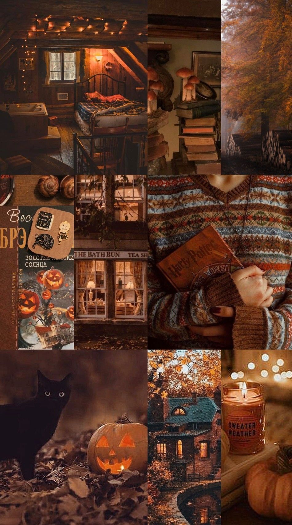 Cute Brown Aesthetic Wallpaper for Phone, Brown Collage Autumn. Fall wallpaper, Fall picture, Halloween decorations
