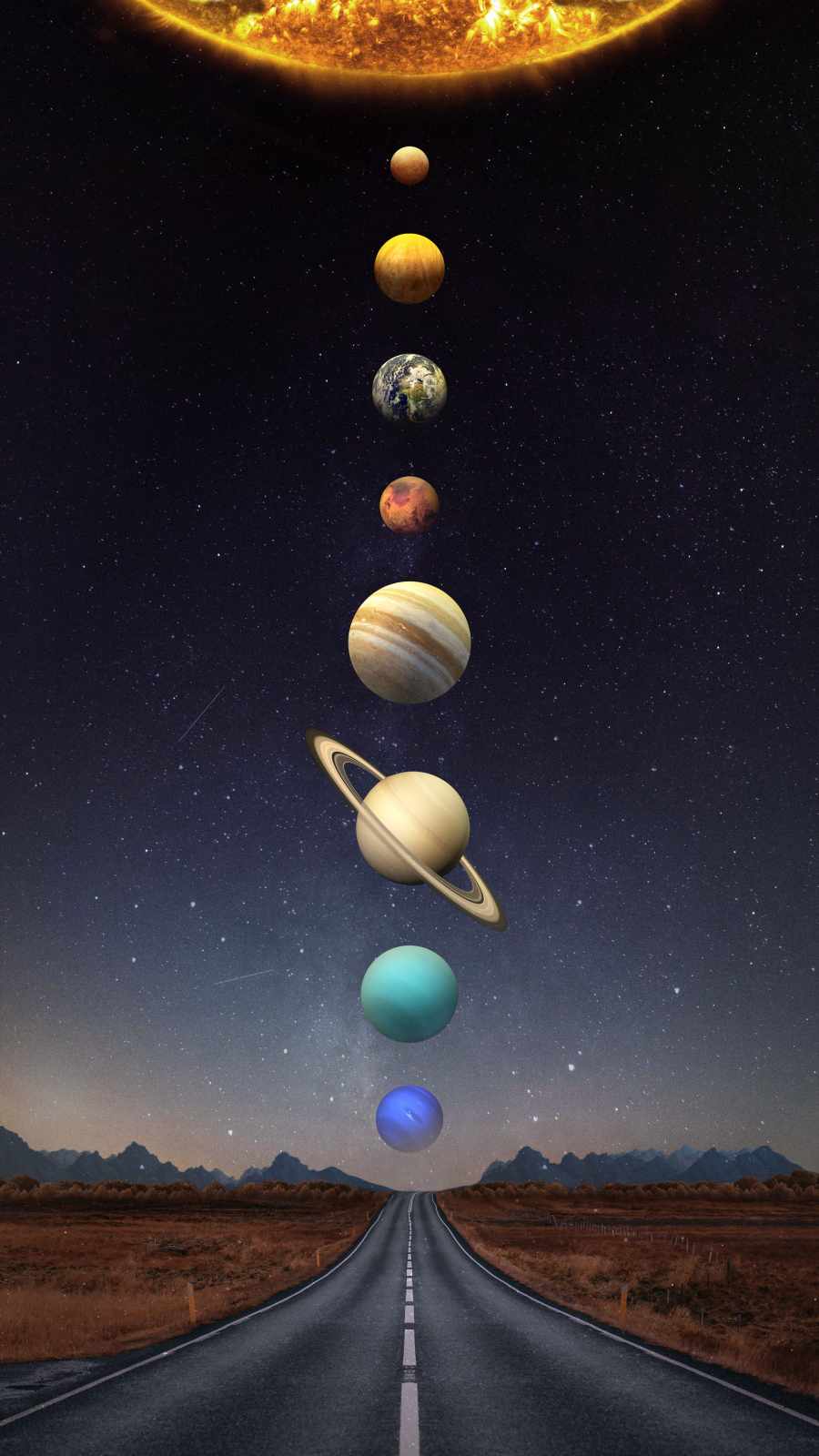 Solar System Road Wallpaper, iPhone Wallpaper