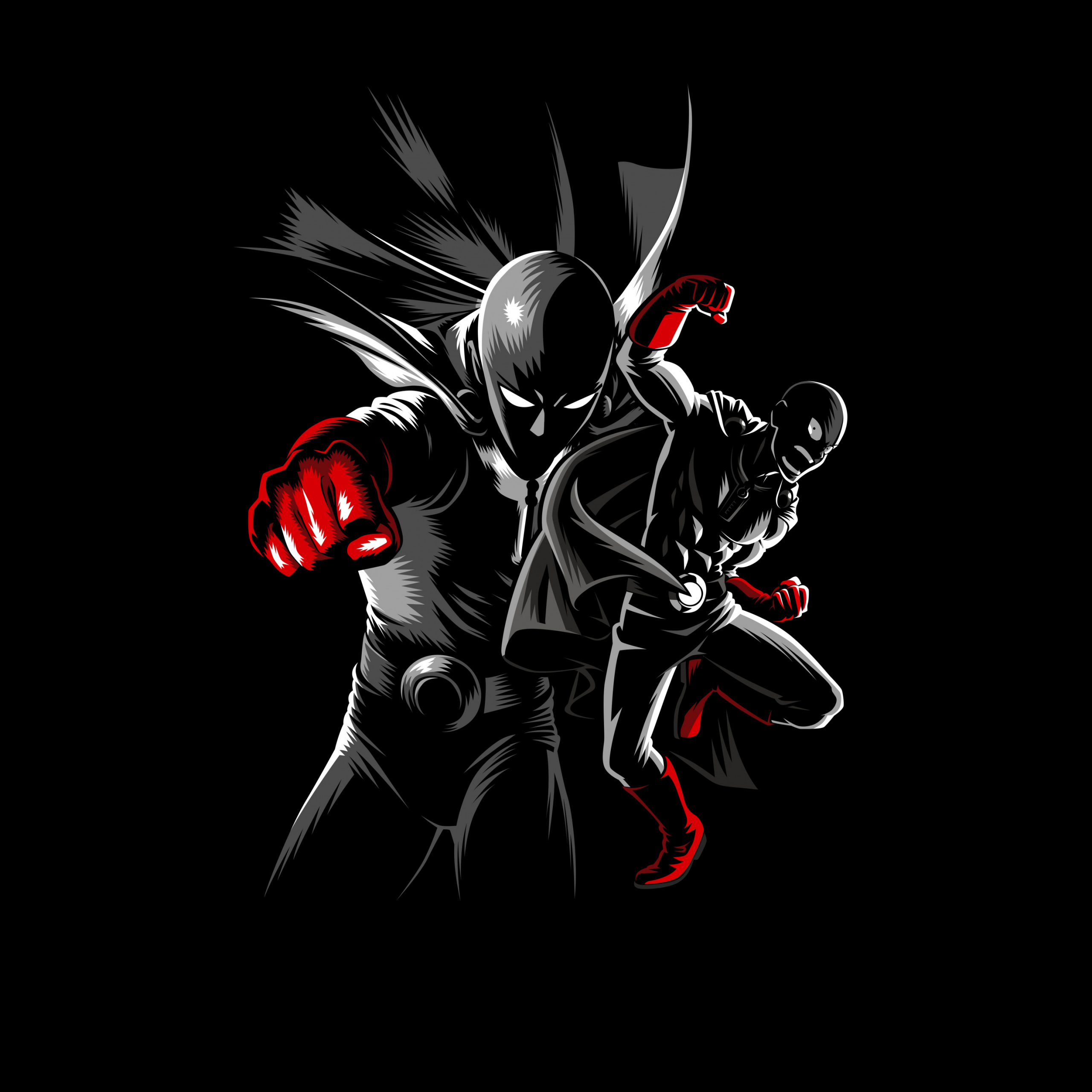 One Punch Man Wallpaper 4K, Saitama, AMOLED, Black background, 5K, Black/ Dark
