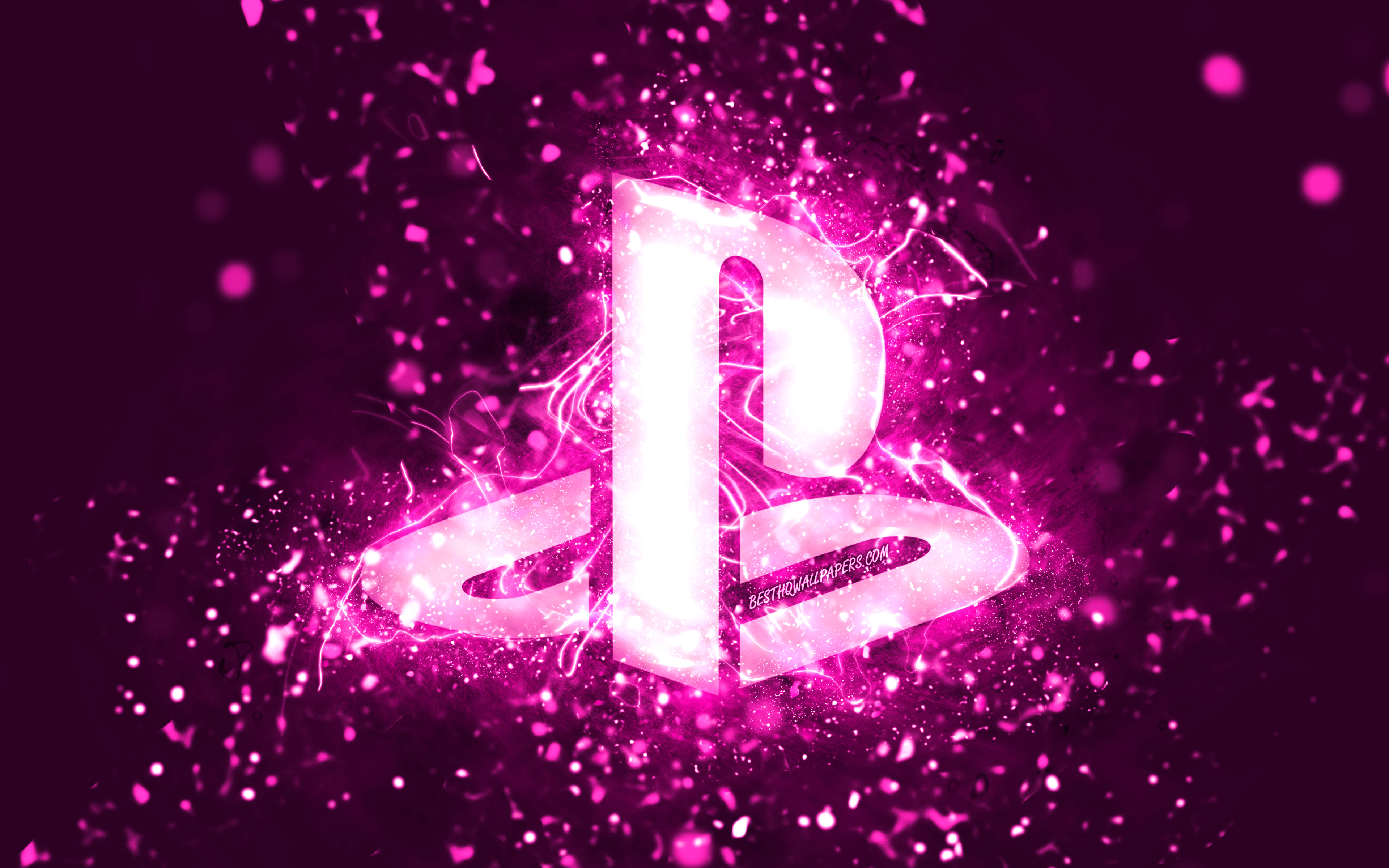 Download wallpaper PlayStation purple logo, 4k, purple neon lights, creative, purple abstract background, PlayStation logo, PlayStation for desktop with resolution 3840x2400. High Quality HD picture wallpaper