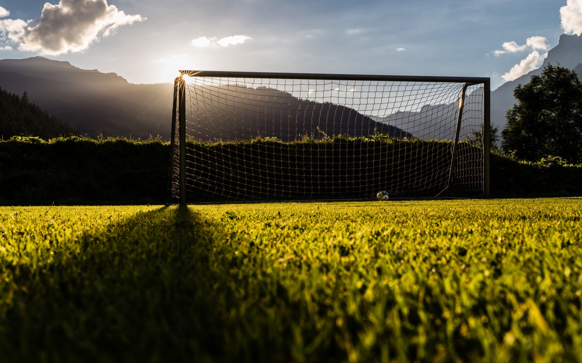 Download wallpaper football goal, training football field, sunset, football concepts for desktop with resolution 1920x1200. High Quality HD picture wallpaper
