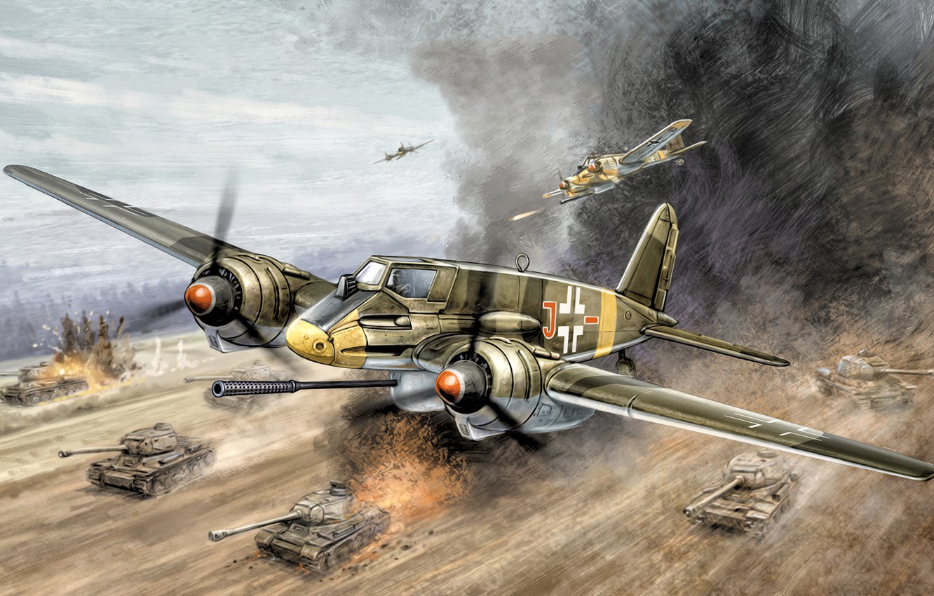 Wallpaper War, Art, Painting, Aviation, Ww2, Henschel Hs 129 B3, "Tank Buster", Ground Attack Aircraft Image For Desktop, Section авиация