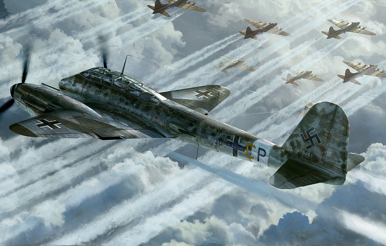 Wallpaper Figure, Art, Messerschmitt, Hornisse, B 17, Hornet, Me.410, German Heavy Fighter Bomber Image For Desktop, Section авиация