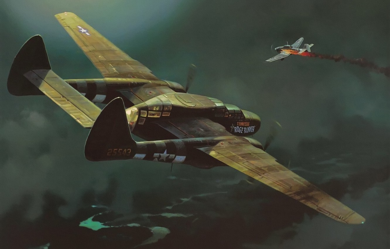Wallpaper War, Art, Painting, Ww2, Junker Ju 87 "Stuka", Northrop P 61 Black Widow Image For Desktop, Section авиация