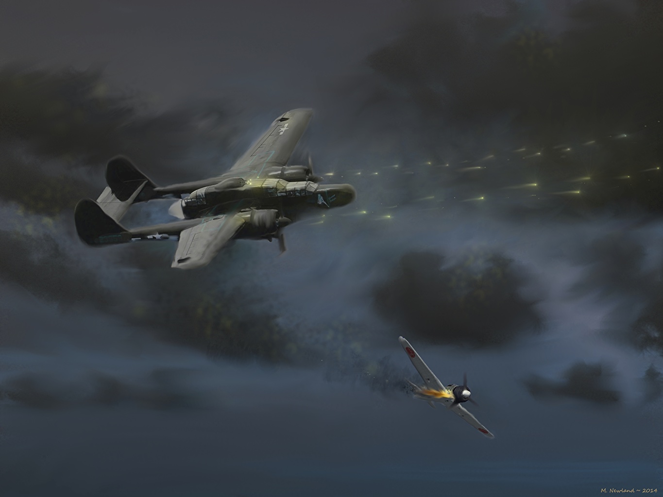 Wallpaper Airplane P 61 Black Widow Painting Art Aviation