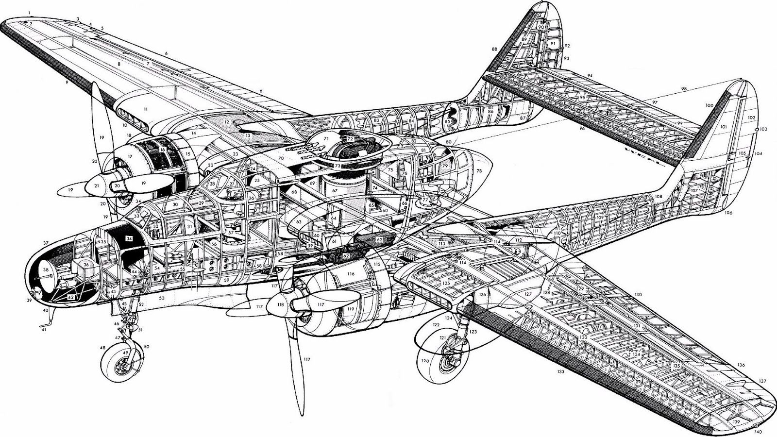 Northrop P 61 Black Widow Cutaway Drawing Aviation. Drawings, Technical Illustration, Black Widow
