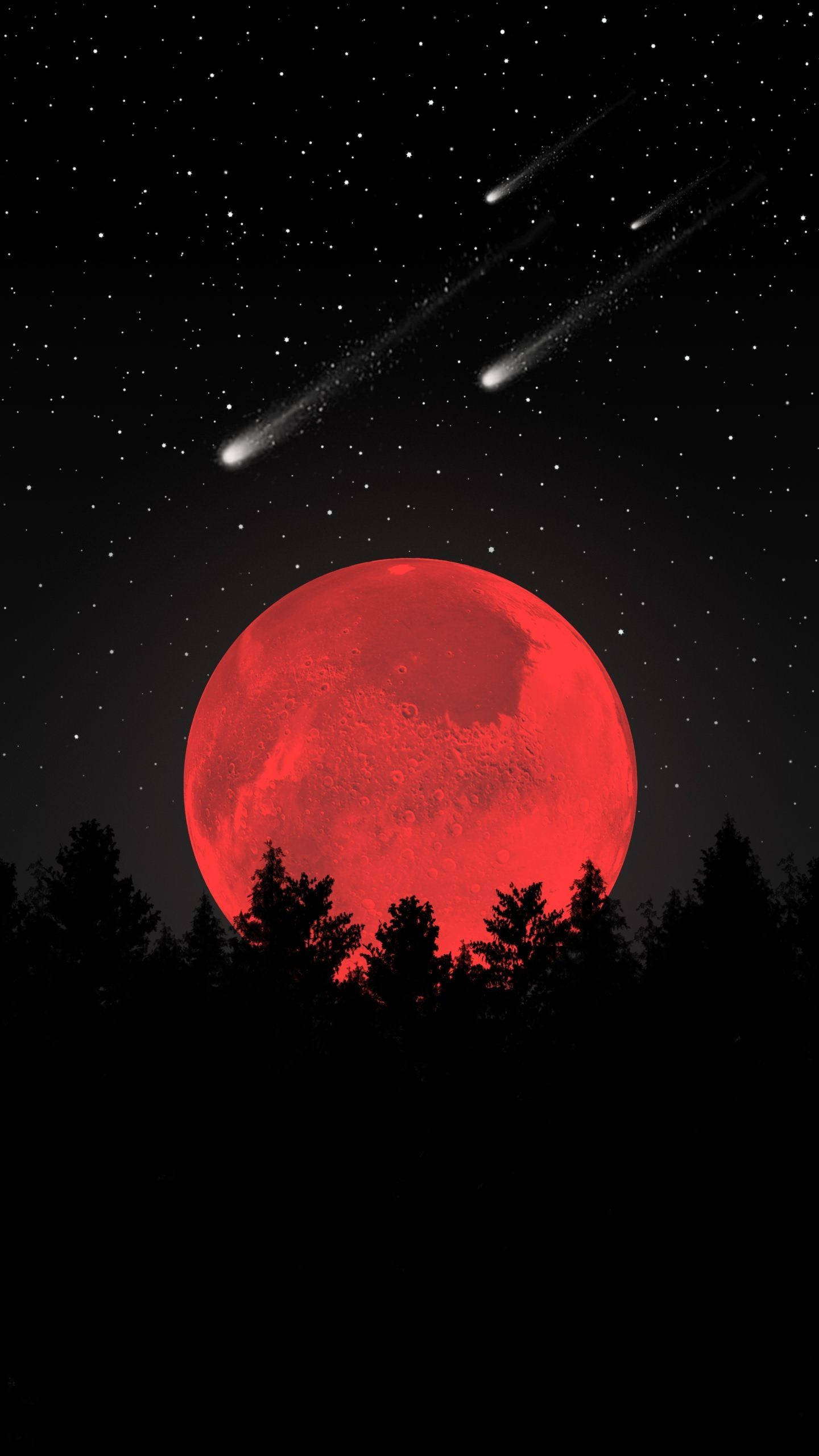 Download Space Aesthetic Red Moon And Meteor Wallpaper