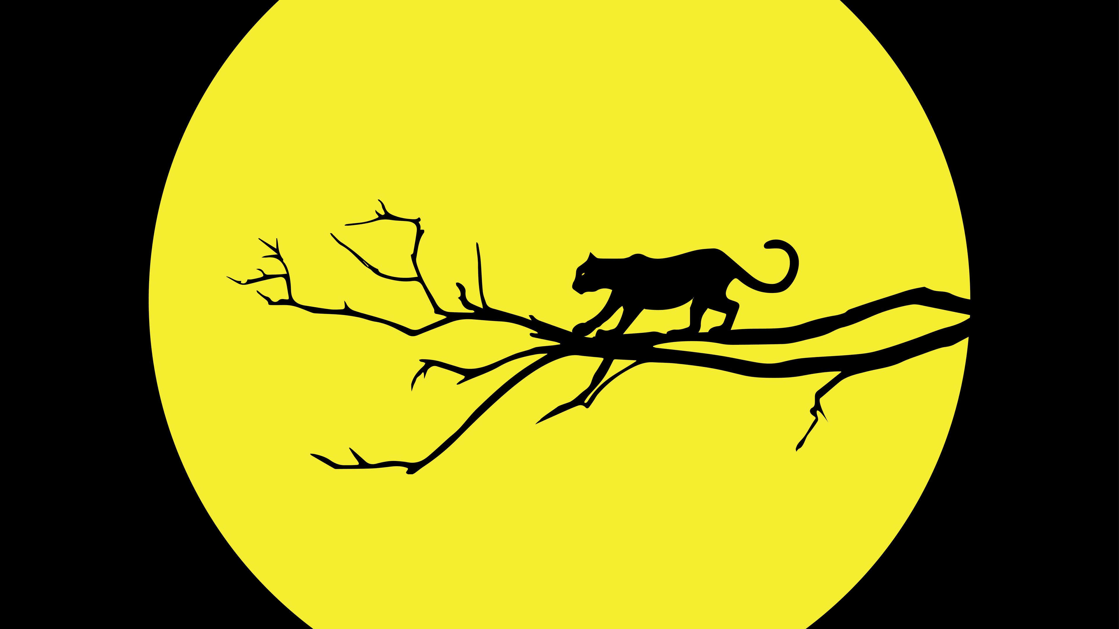 Download wallpaper 3840x2160 cougar, jaguar, minimalism, vector, black, yellow 4k uhd 16:9 HD background
