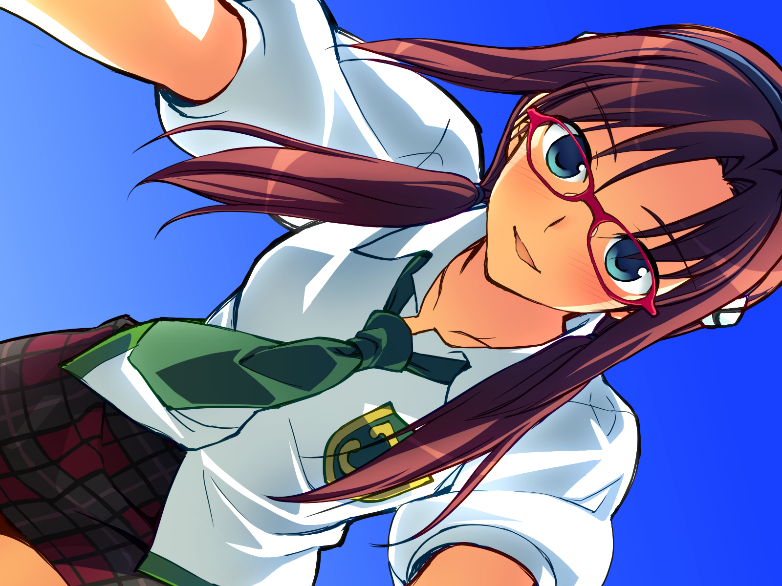blue eyes brown hair glasses long hair makinami mari illustrious neon genesis evangelion school uniform tie. konachan.com.com Anime Wallpaper