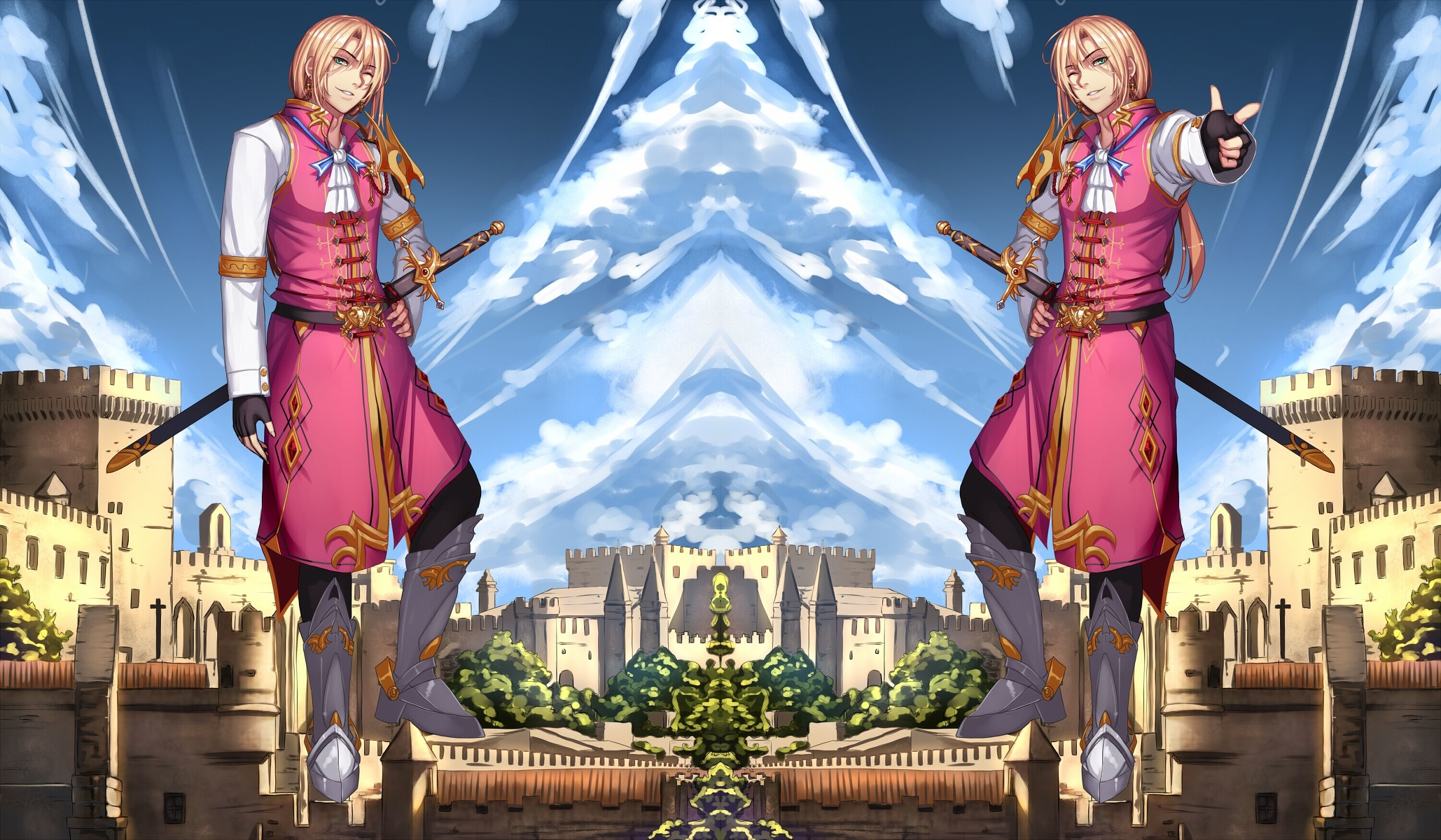 Sword, Castle, Original (Anime), Blue Eyes, Boy, Smile, Brown Hair, Long Hair wallpaper Gallery HD Wallpaper