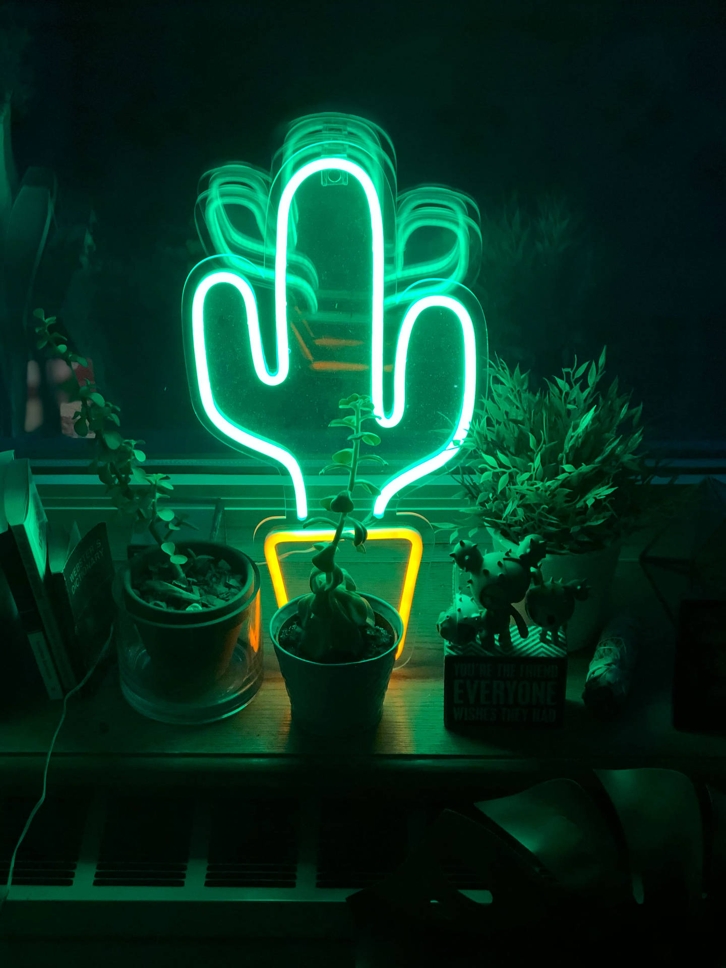 Download Led Neon Green Cactus Wallpaper