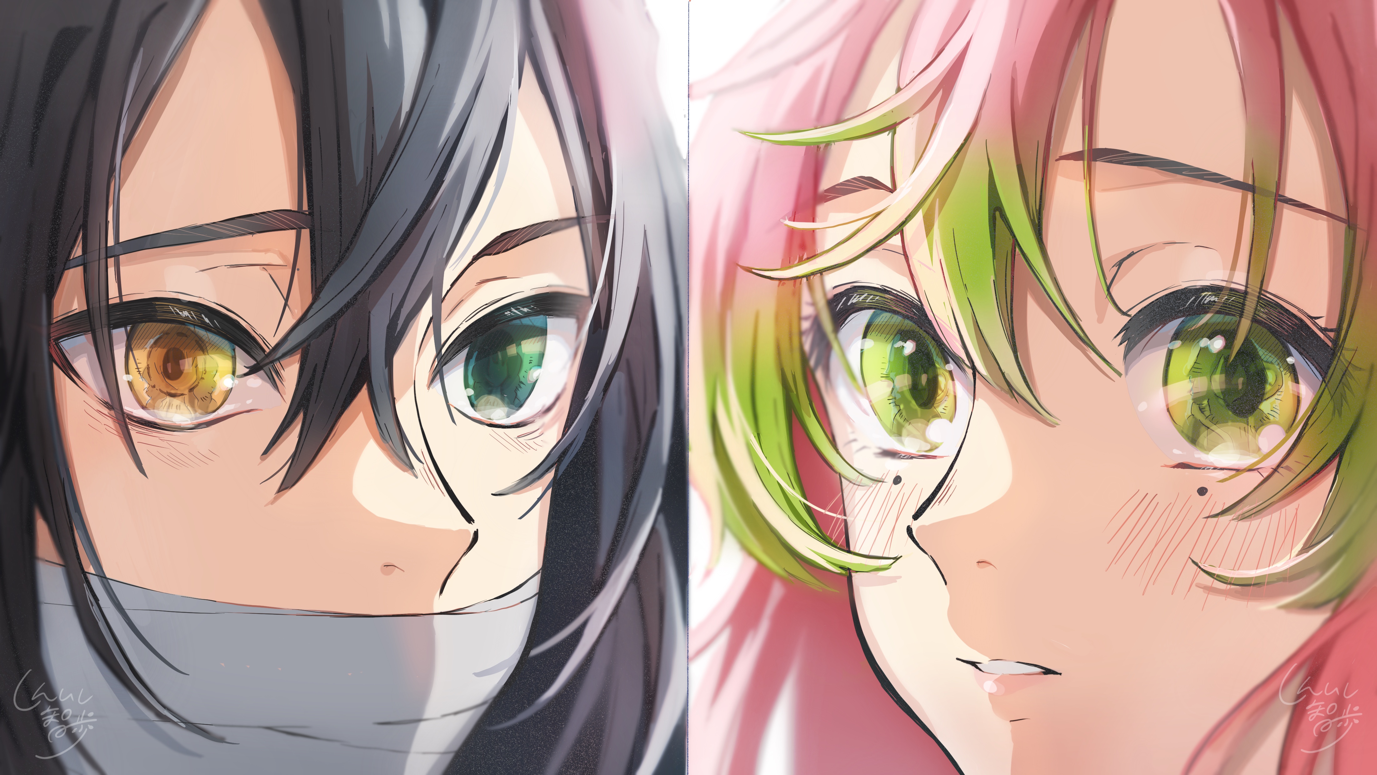 Anime wallpaper kimetsu no yaiba ufotable kanroji mitsuri iguro obanai piroshiki123 blush 4406x2480 684275 en