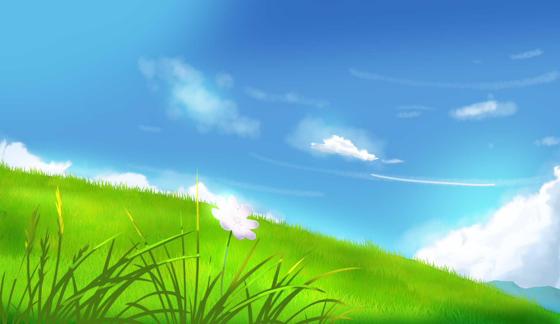 Grassy hill anime background