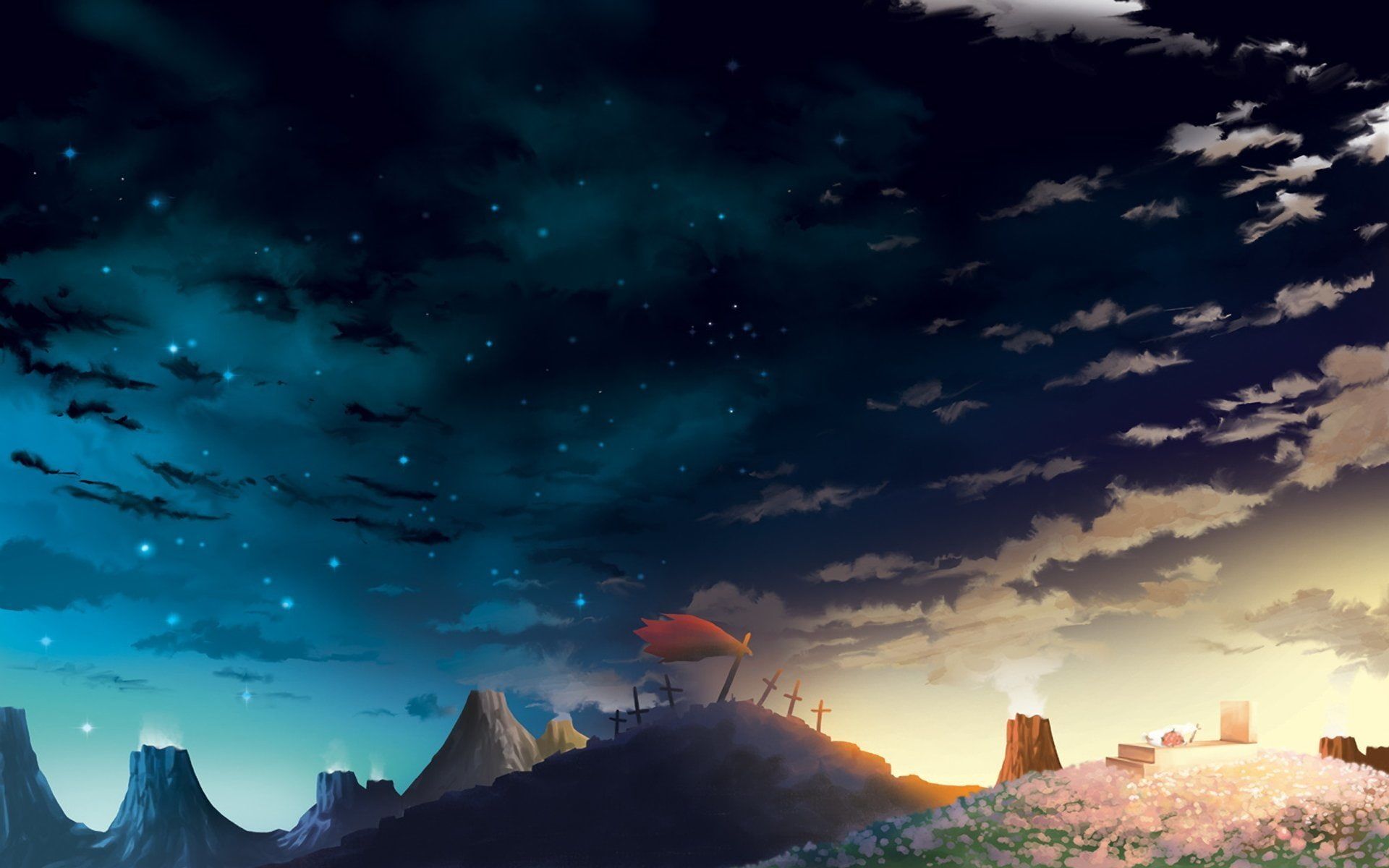 Anime Tengen Toppa Gurren Lagann #Grave #Hill #Landscape #Sky P # wallpaper #hdwallpaper #desktop. Anime scenery, Scenery wallpaper, Anime scenery wallpaper