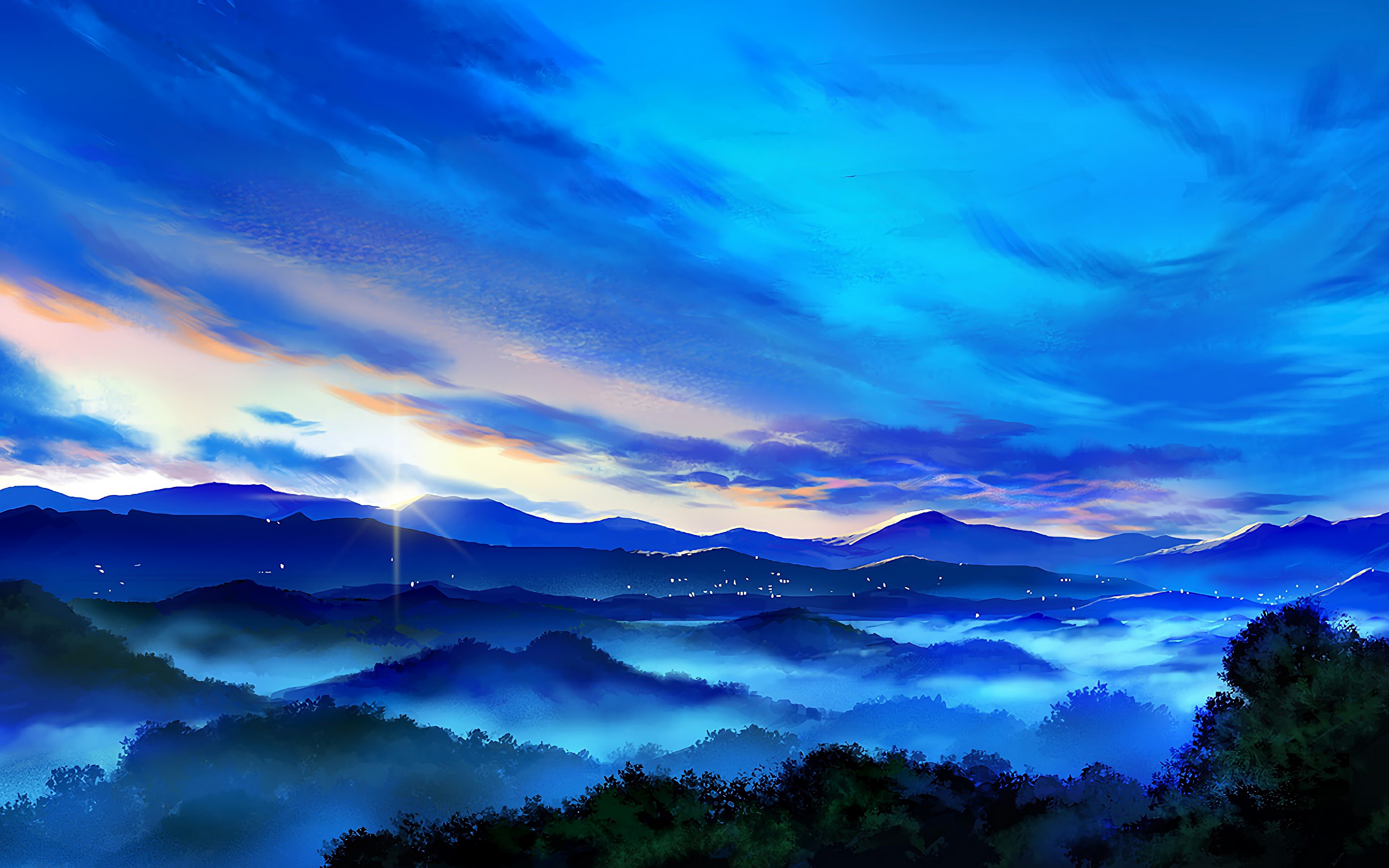 Anime Mountain Landscape Sunrise Scenery 4K Wallpaper