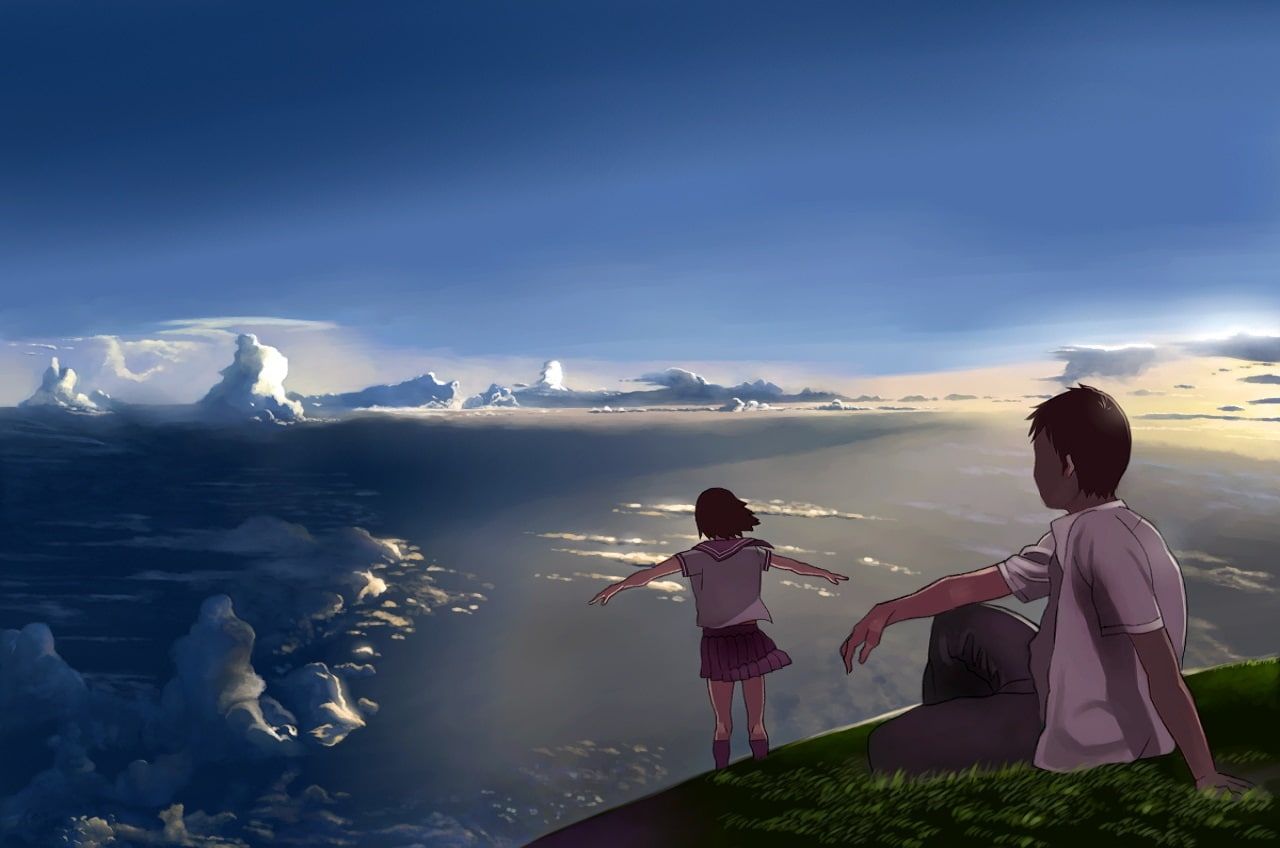 landscape #nature #sky #clouds #hill #grass #anime D digital art #daylight #emotion #couple #women anime gir. Anime scenery, Anime scenery wallpaper, Landscape