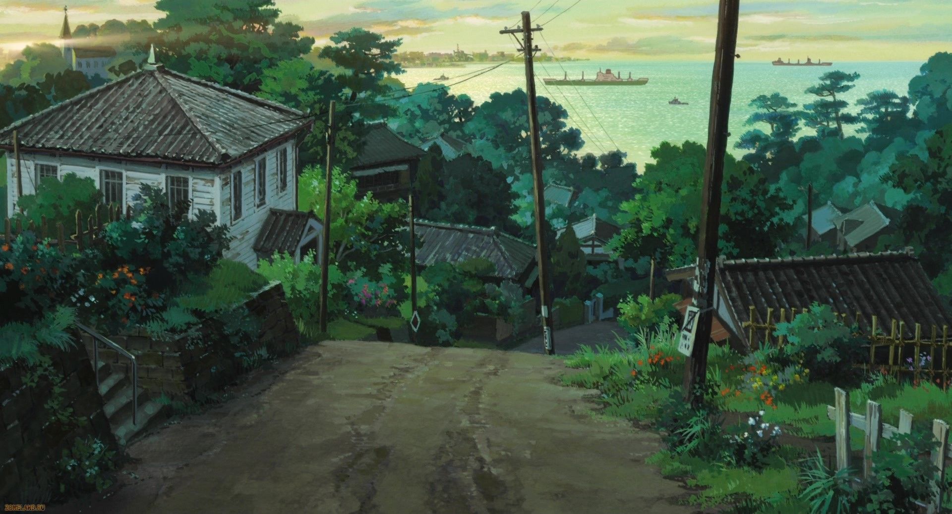 Miyazaki's anime cartoon From Up On Poppy Hill. Studio ghibli background, Anime background, Anime scenery