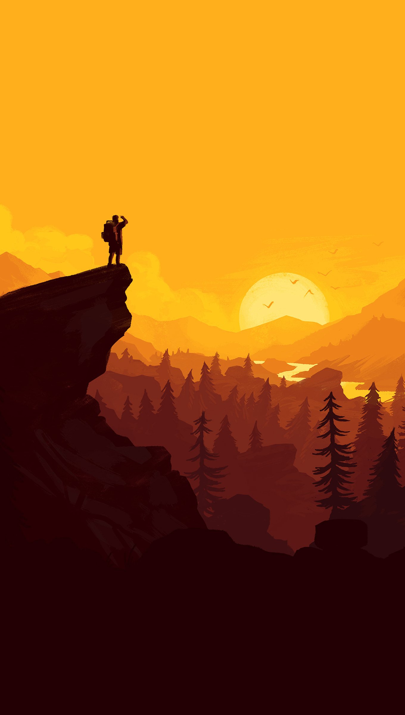 Illustration Sunset in the forest Wallpaper 4k Ultra HD