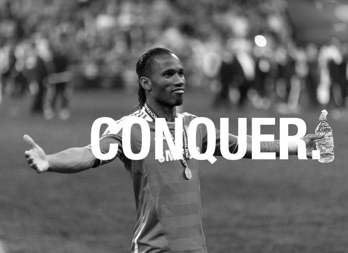 I made a quick Drogba wallpaper in the style of the Arnold Schwarzenegger ' Conquer' wallpaper