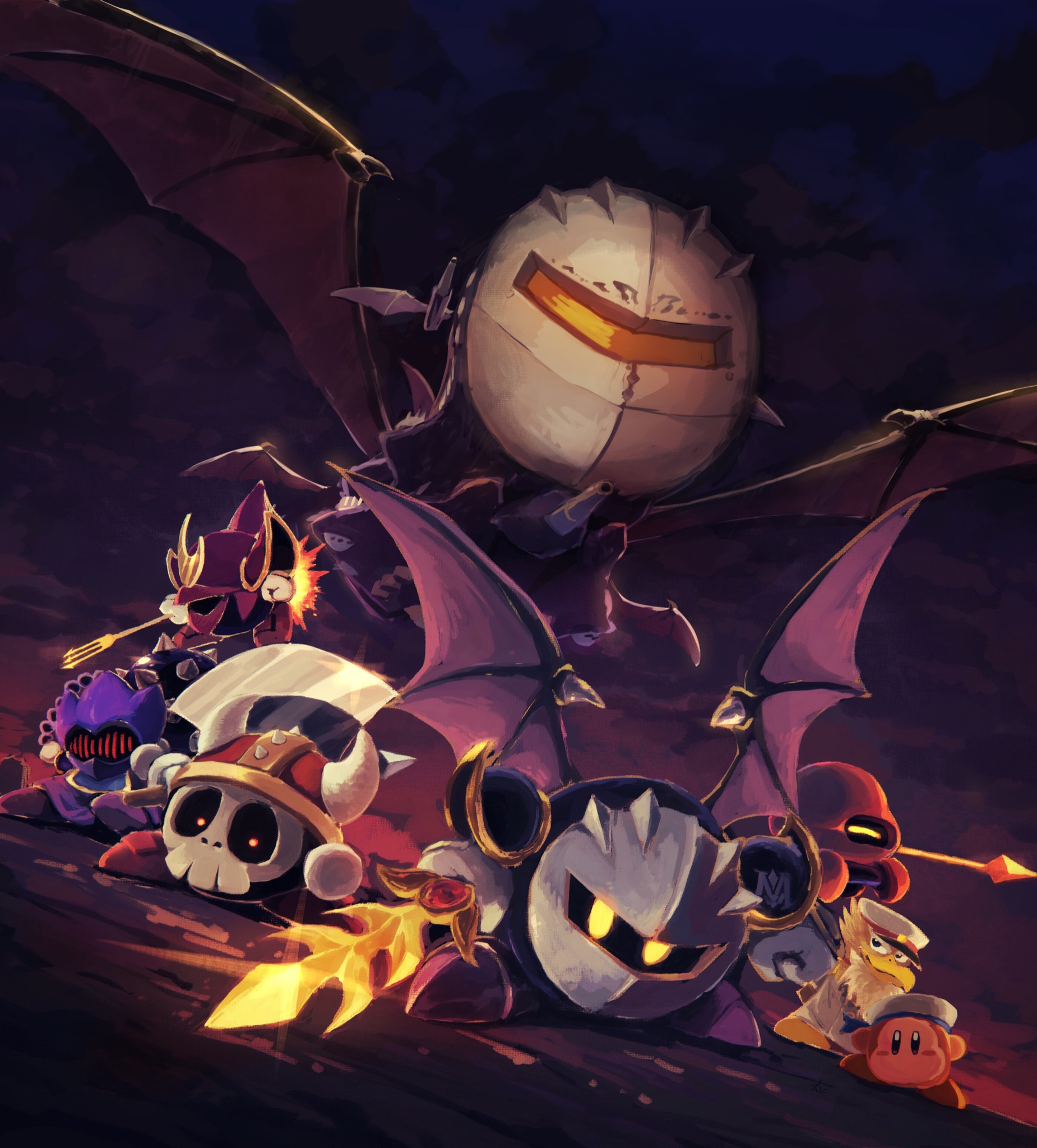meta knight, axe knight, mace knight, trident knight, sailor waddle dee, and 2 more (kirby and 1 more) drawn