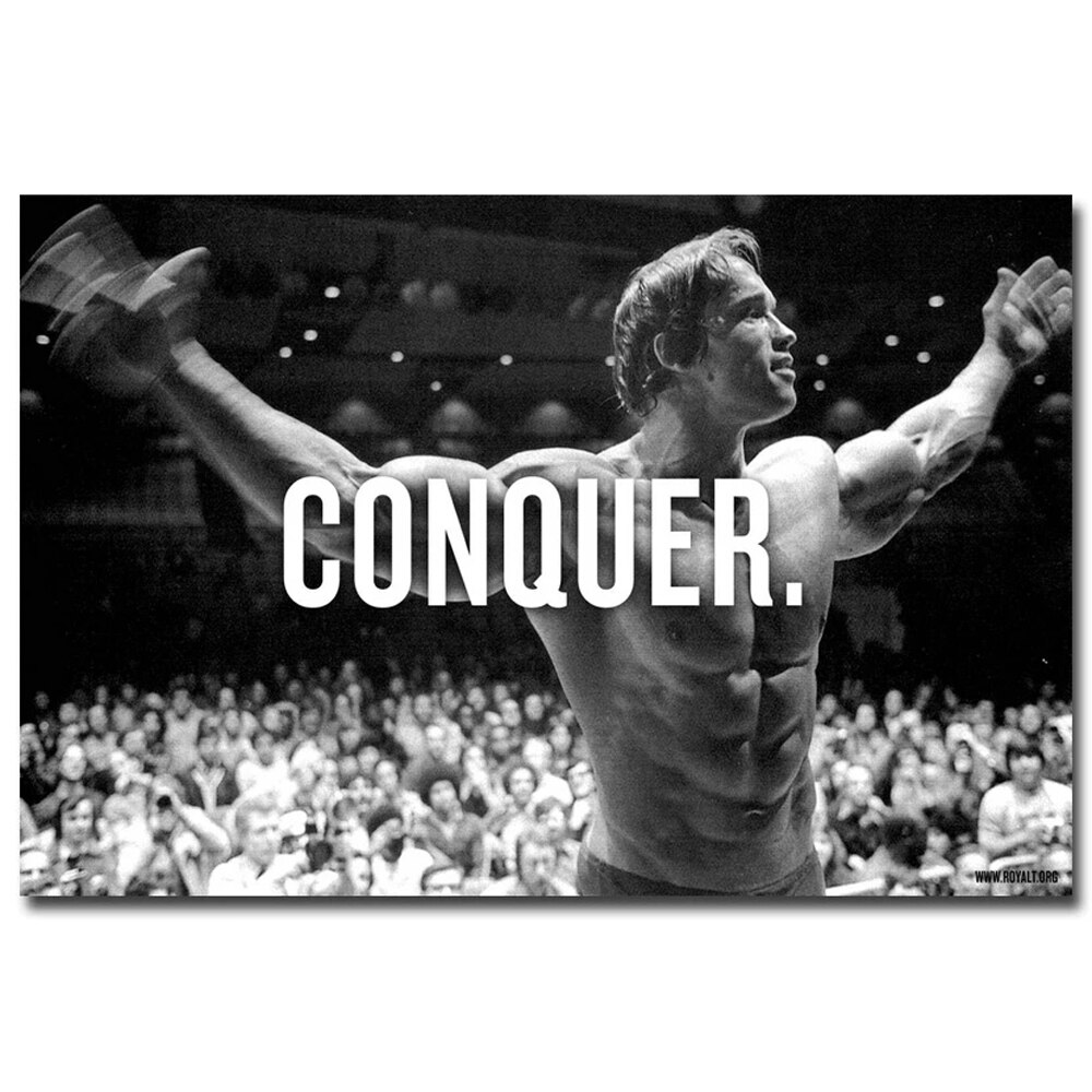 CONQUER Arnold Schwarzenegger Canvas Poster Bodybuilding Motivational Quote Art Print Wall Picture for Living Room Decoration. Painting & Calligraphy