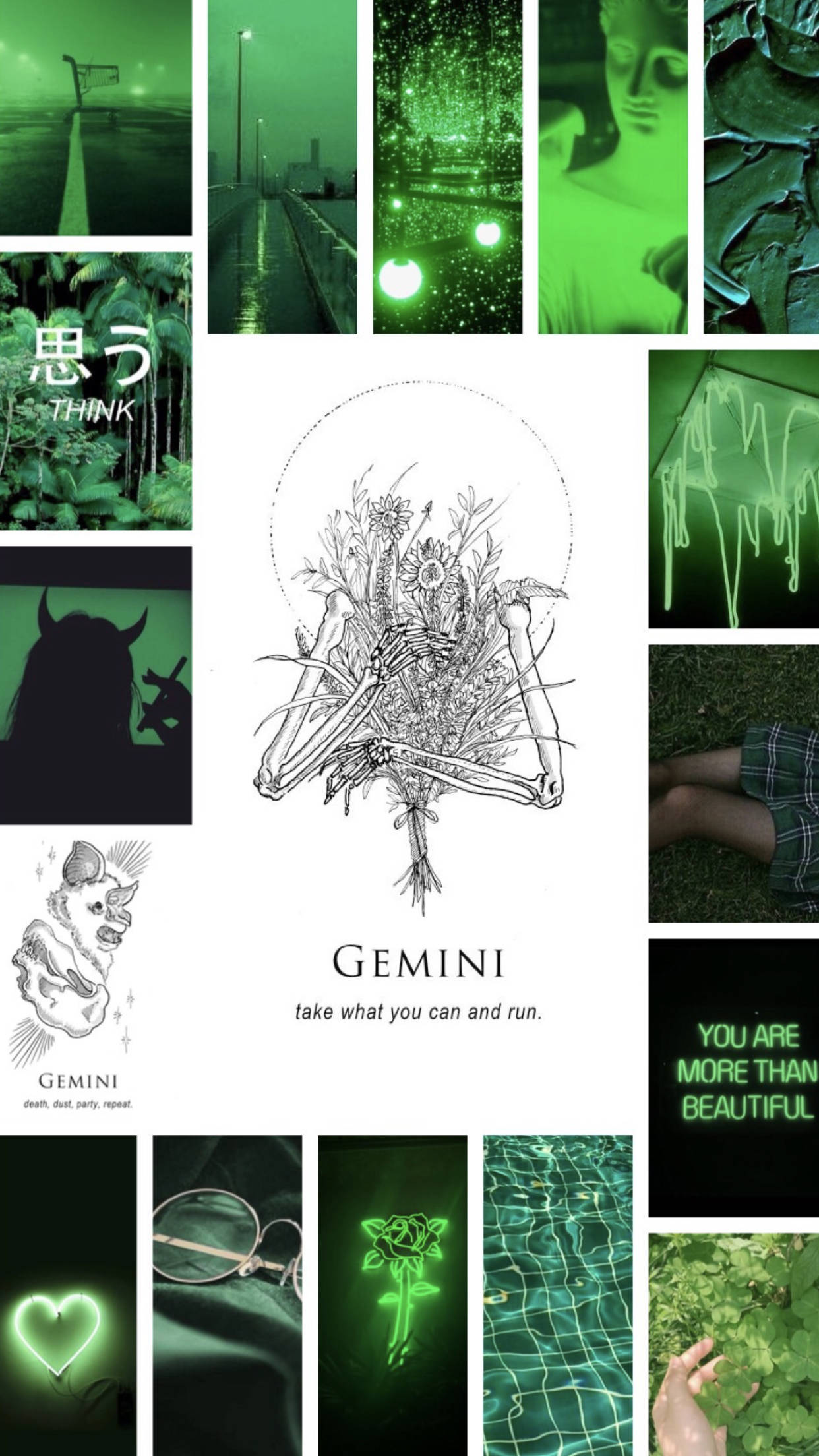 Download Gemini Zodiac Green Collage Wallpaper