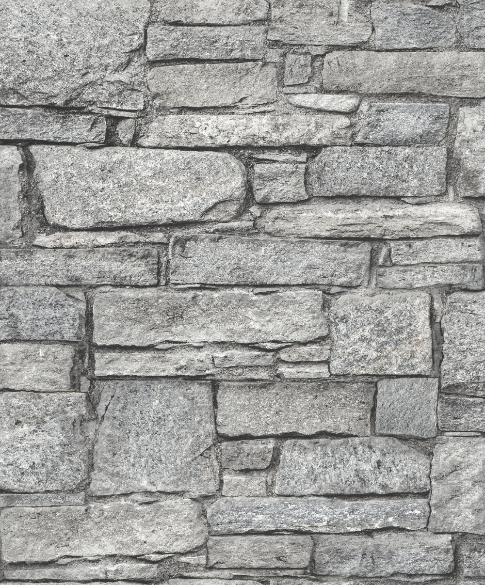 Natural Grey Classic Stone Wall Wallpaper